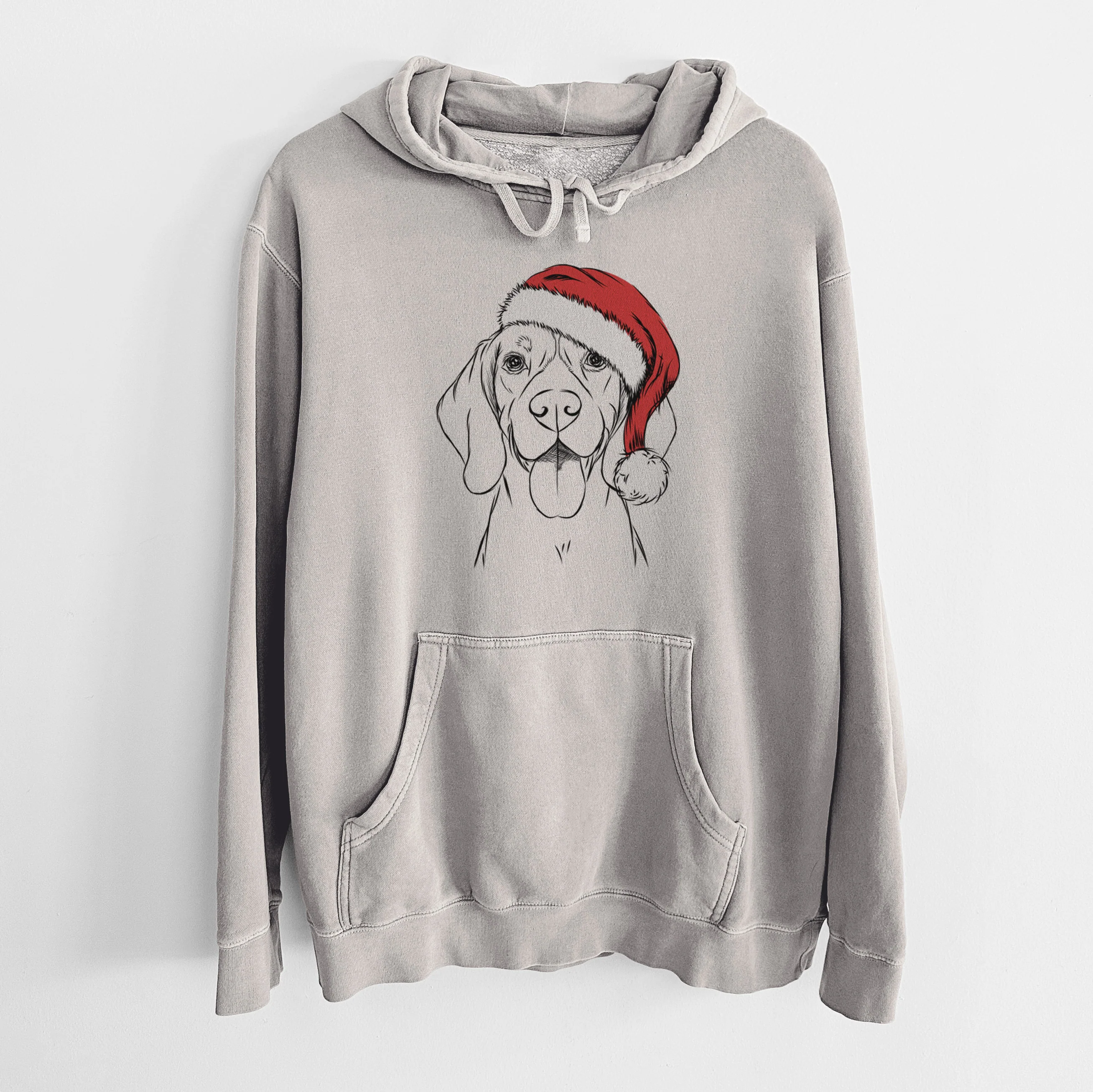 Santa Hat Bogie the Beagle - Unisex Pigment Dyed Hoodie - Image 5