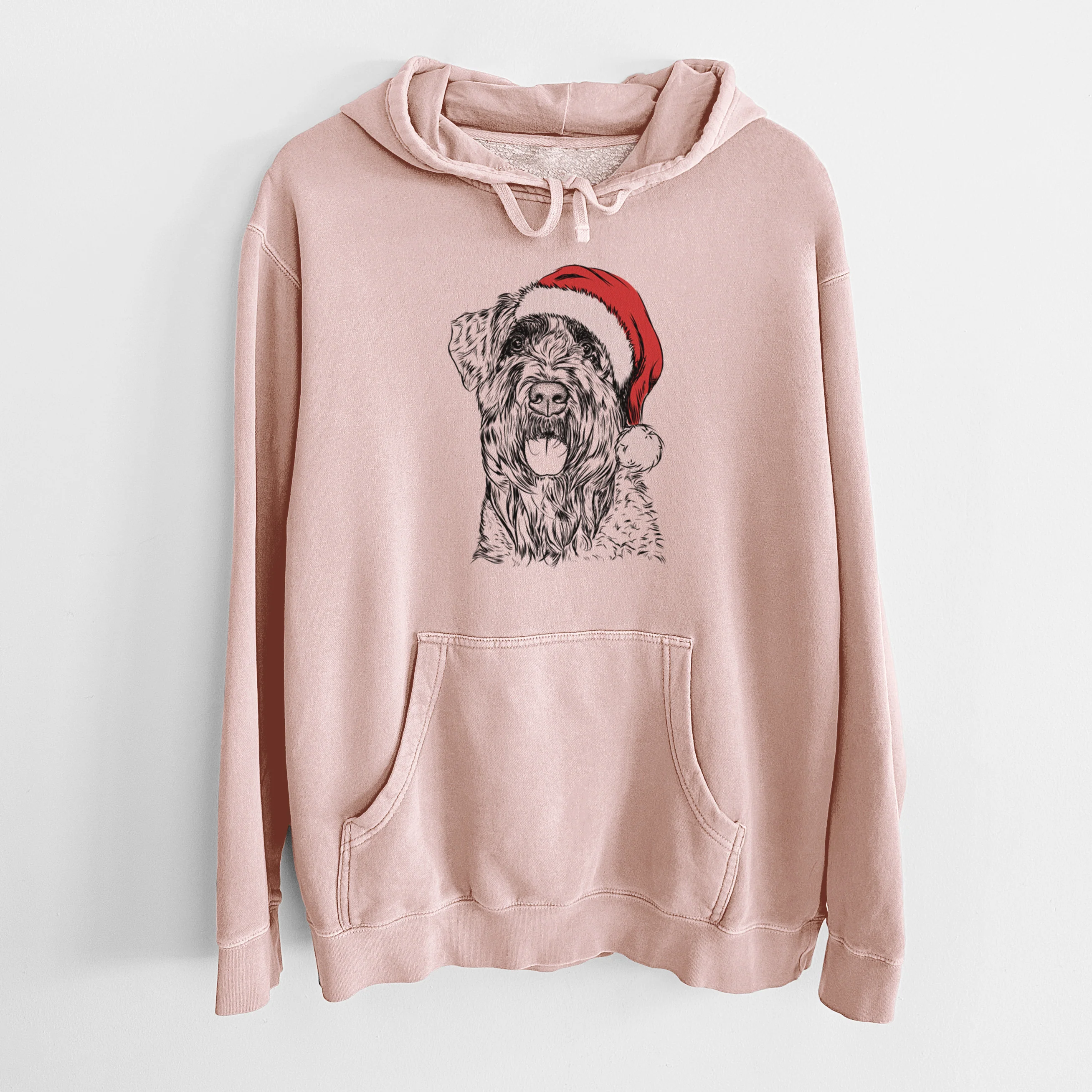 Santa Hat Bonnie the Bouvier Des Flandres - Unisex Pigment Dyed Hoodie - Image 6