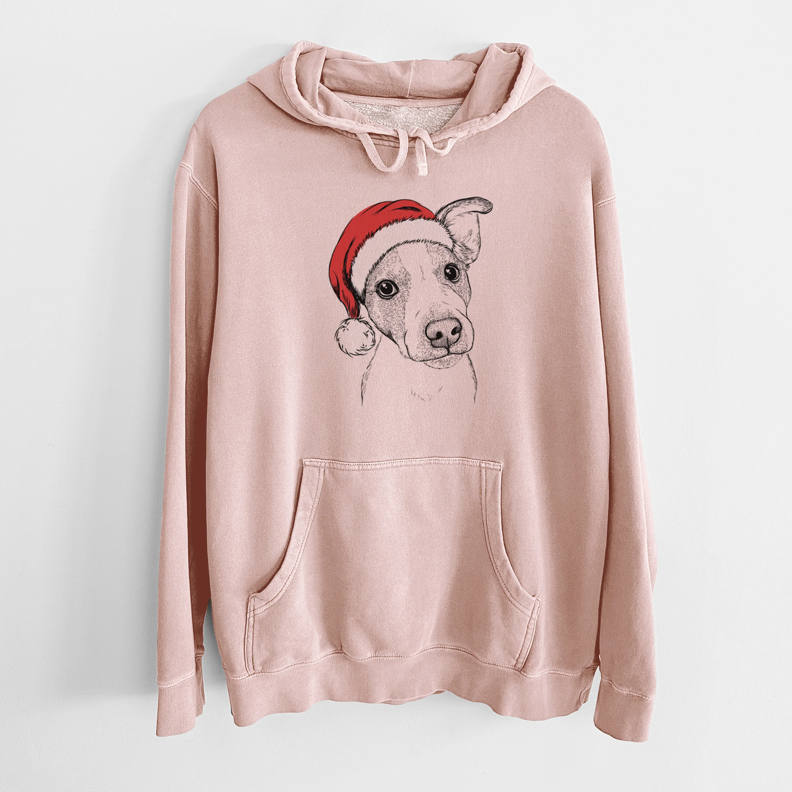 Santa Hat Bosse the Jack Russell Terrier - Unisex Pigment Dyed Hoodie - Image 6