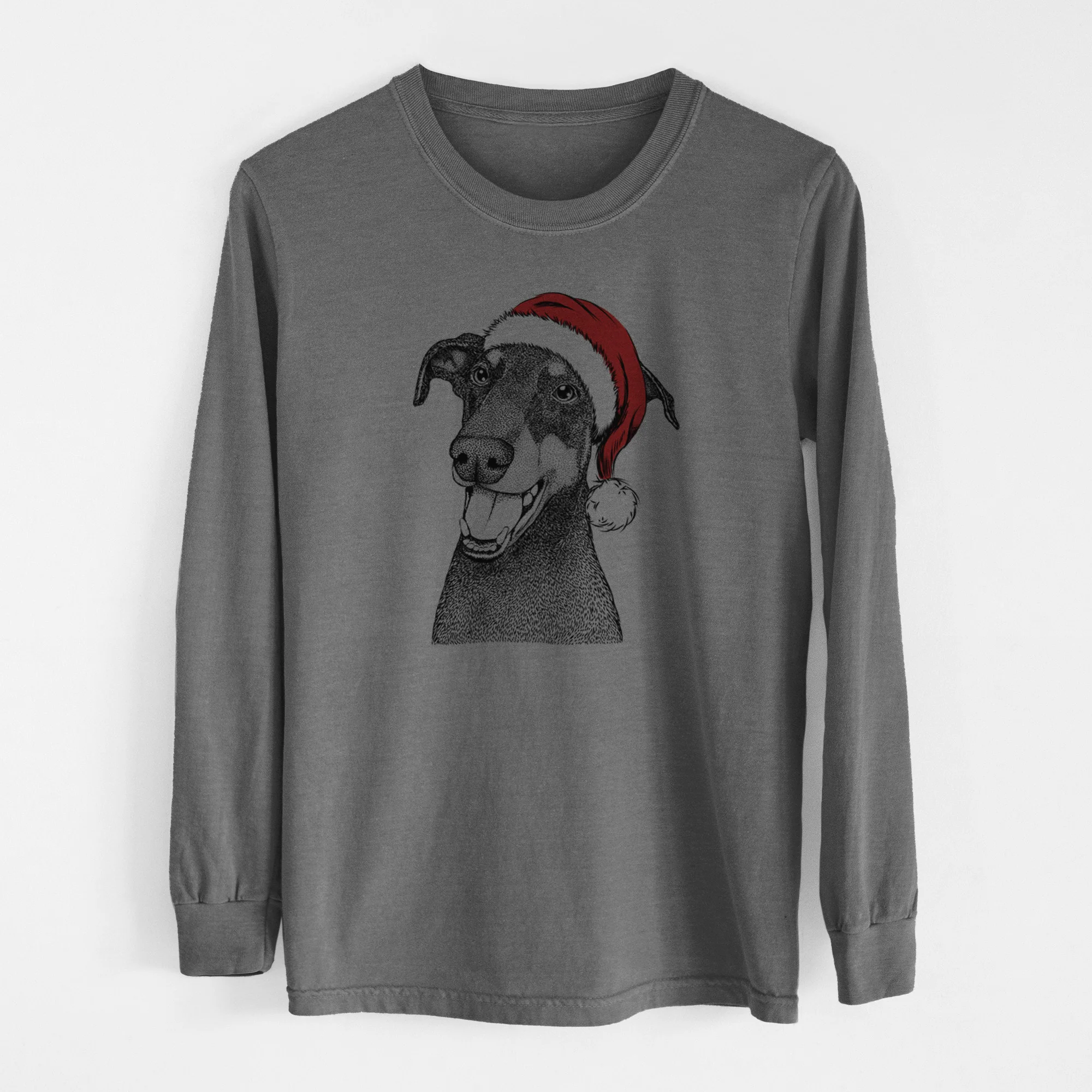 Santa Bunnie the Doberman Pinscher - Men's Heavyweight 100% Cotton Long Sleeve - Image 14