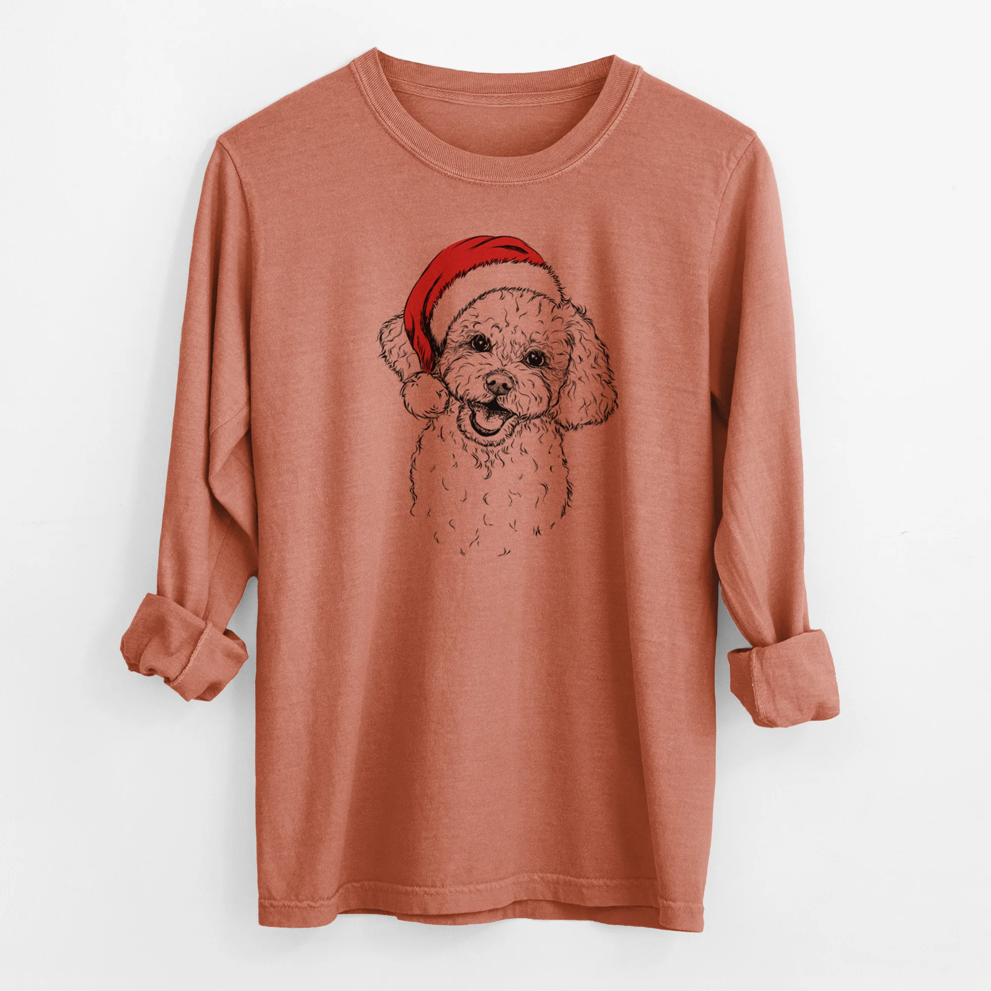 Santa Caesar the Bichon Frise - Men's Heavyweight 100% Cotton Long Sleeve - Image 13