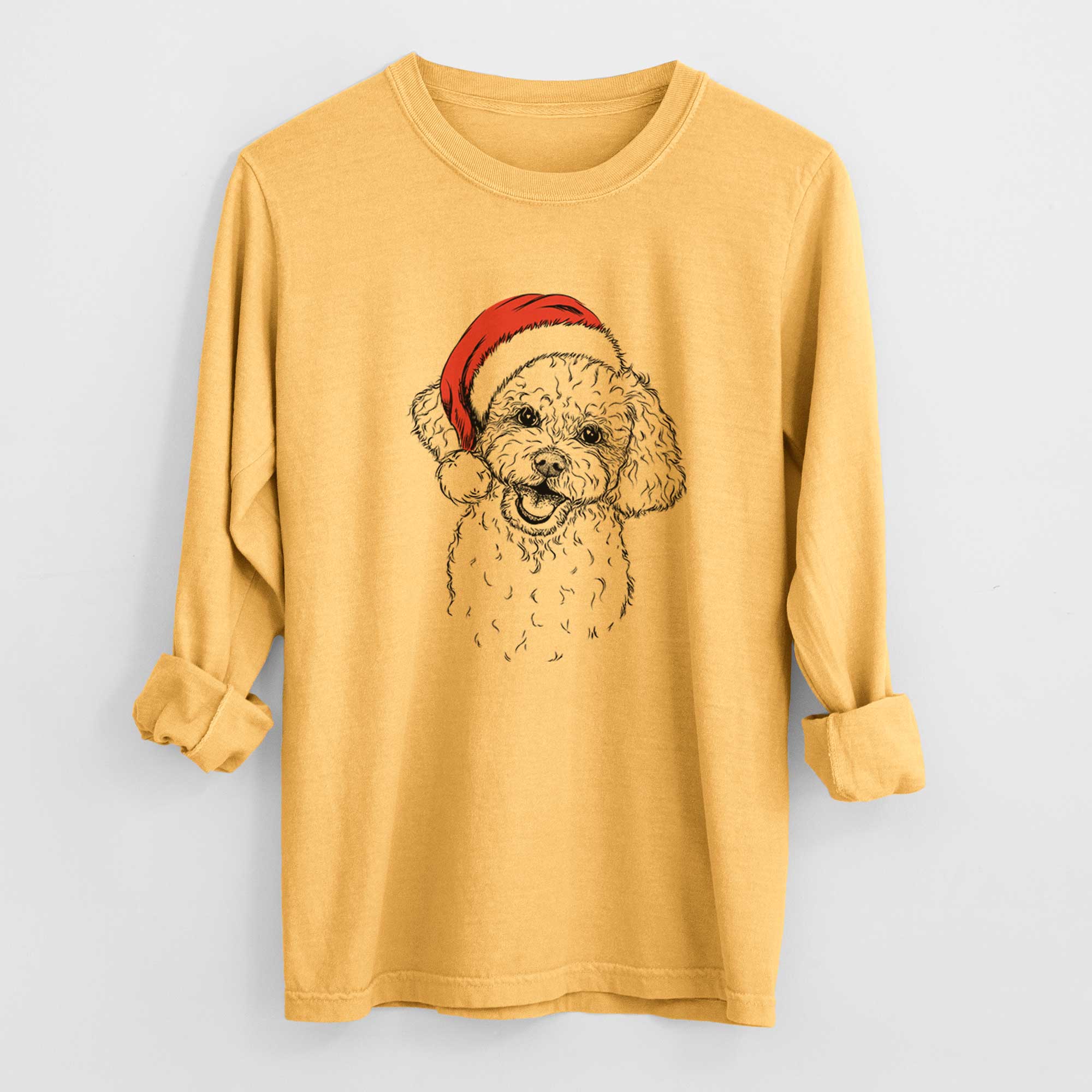 Santa Caesar the Bichon Frise - Men's Heavyweight 100% Cotton Long Sleeve - Image 3