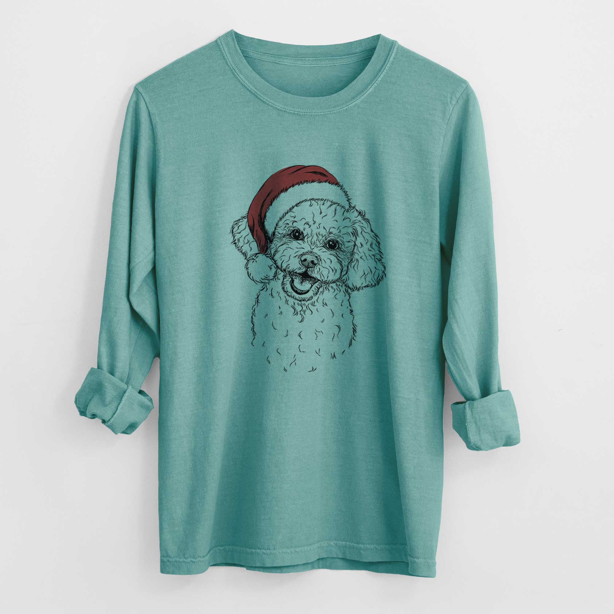 Santa Caesar the Bichon Frise - Men's Heavyweight 100% Cotton Long Sleeve - Image 9