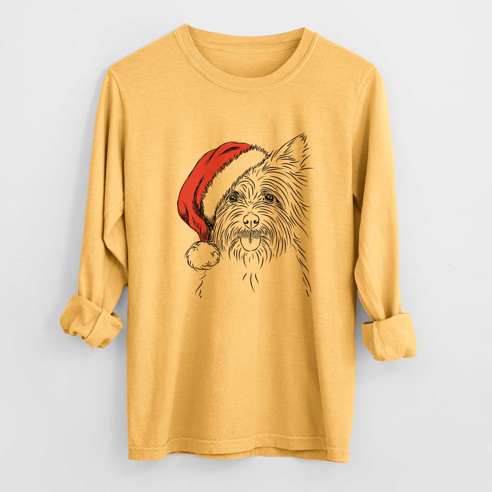 Santa Calum the Cairn Terrier - Men's Heavyweight 100% Cotton Long Sleeve - Image 3