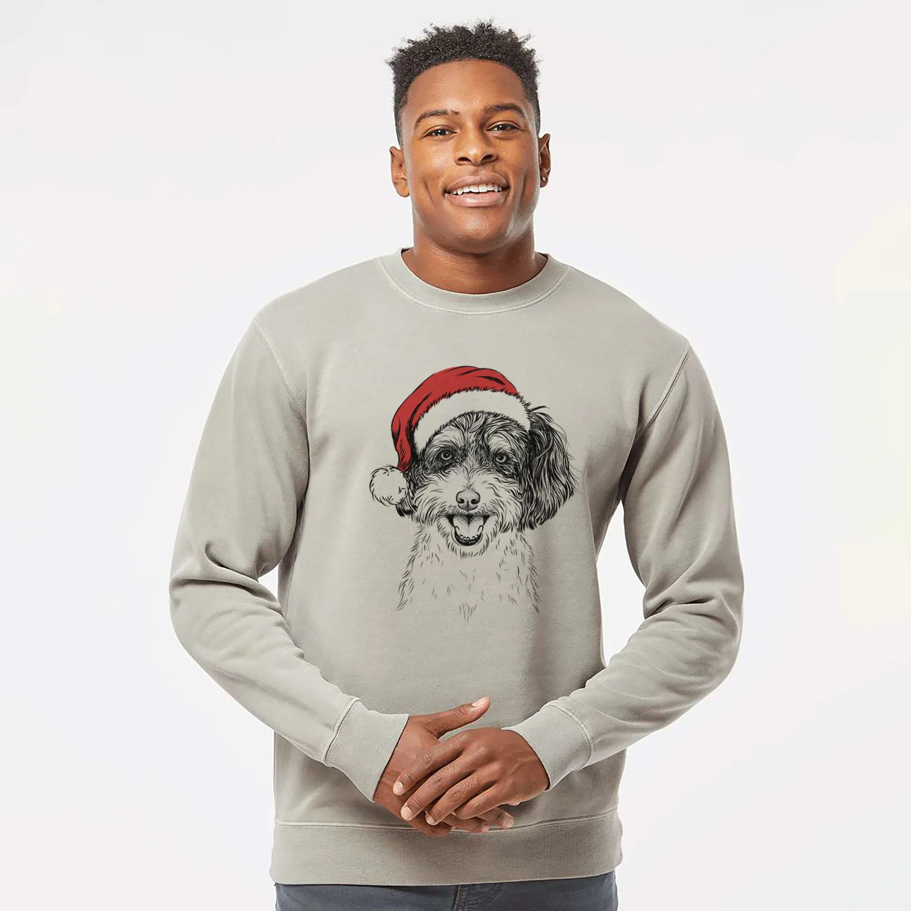 Santa Carlos the Cavapoo - Unisex Pigment Dyed Crew Sweatshirt - Image 3