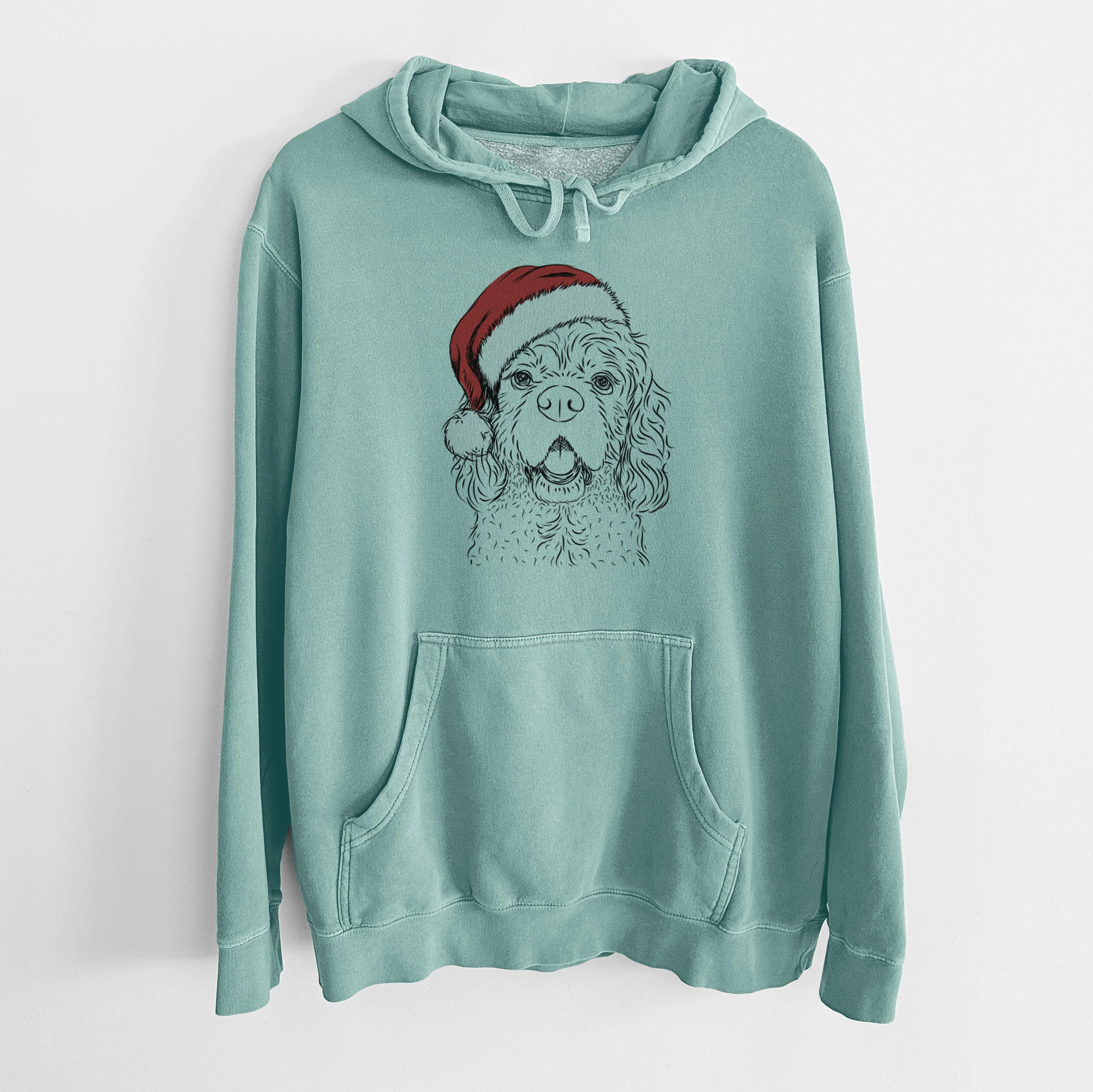 Santa Hat Casey the American Cocker Spaniel - Unisex Pigment Dyed Hoodie