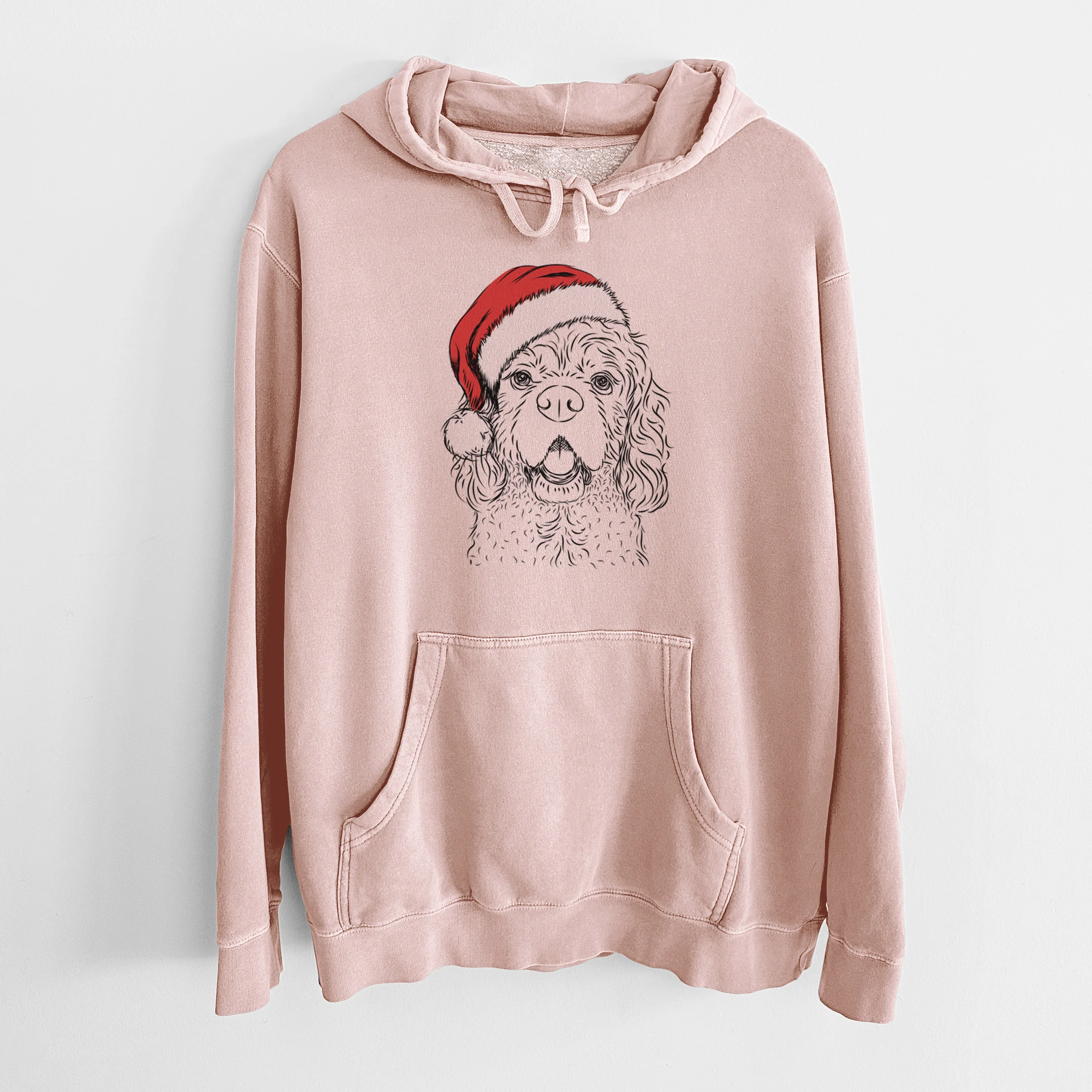 Santa Hat Casey the American Cocker Spaniel - Unisex Pigment Dyed Hoodie - Image 6