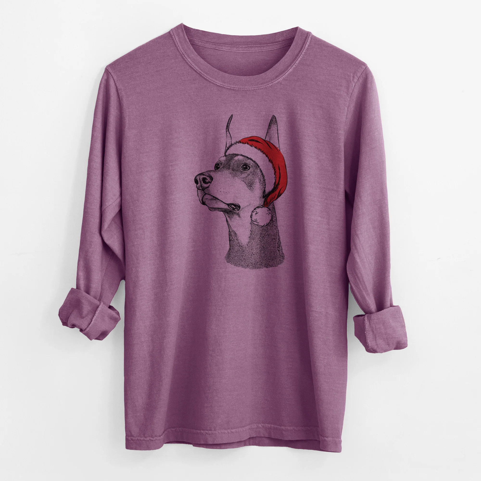 Santa Cenza the Doberman Pinscher - Men's Heavyweight 100% Cotton Long Sleeve - Image 10