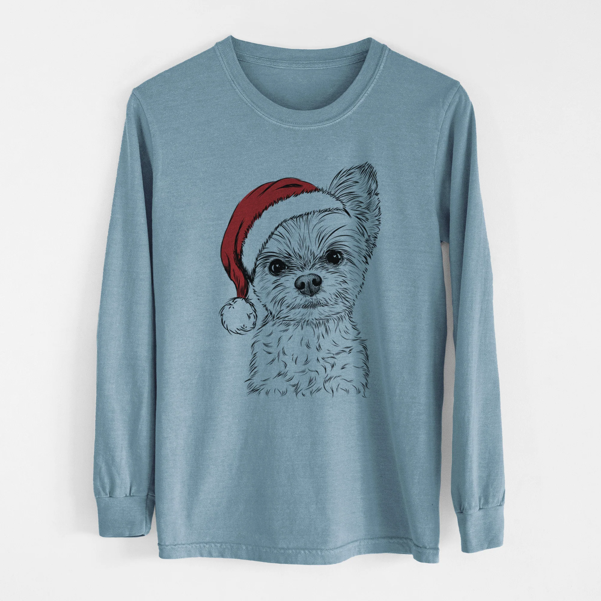 Santa Chance the Yorkshire Terrier - Men's Heavyweight 100% Cotton Long Sleeve - Image 8