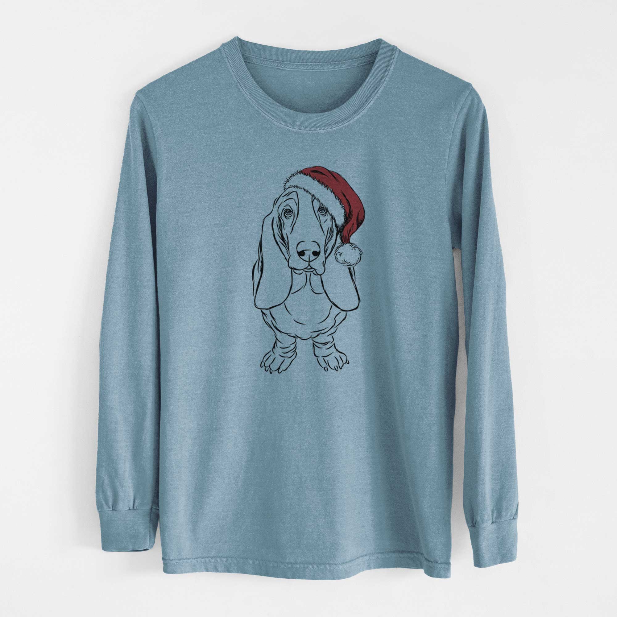Santa Charlie the Basset Hound - Men's Heavyweight 100% Cotton Long Sleeve - Image 8