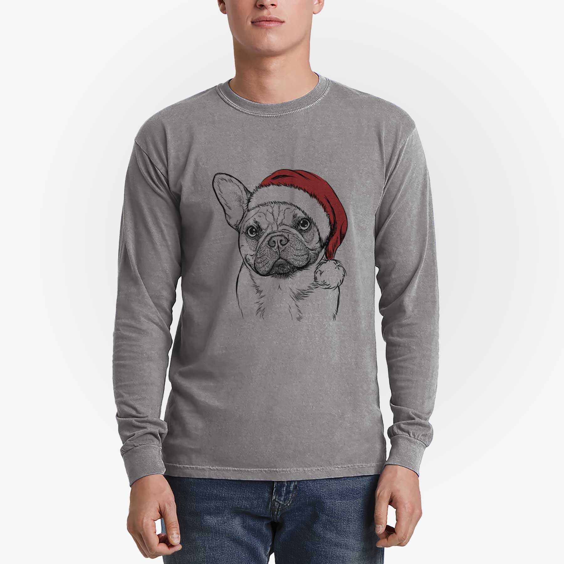 Santa Chew Chew the French Bulldog - Men's Heavyweight 100% Cotton Long Sleeve - Image 5