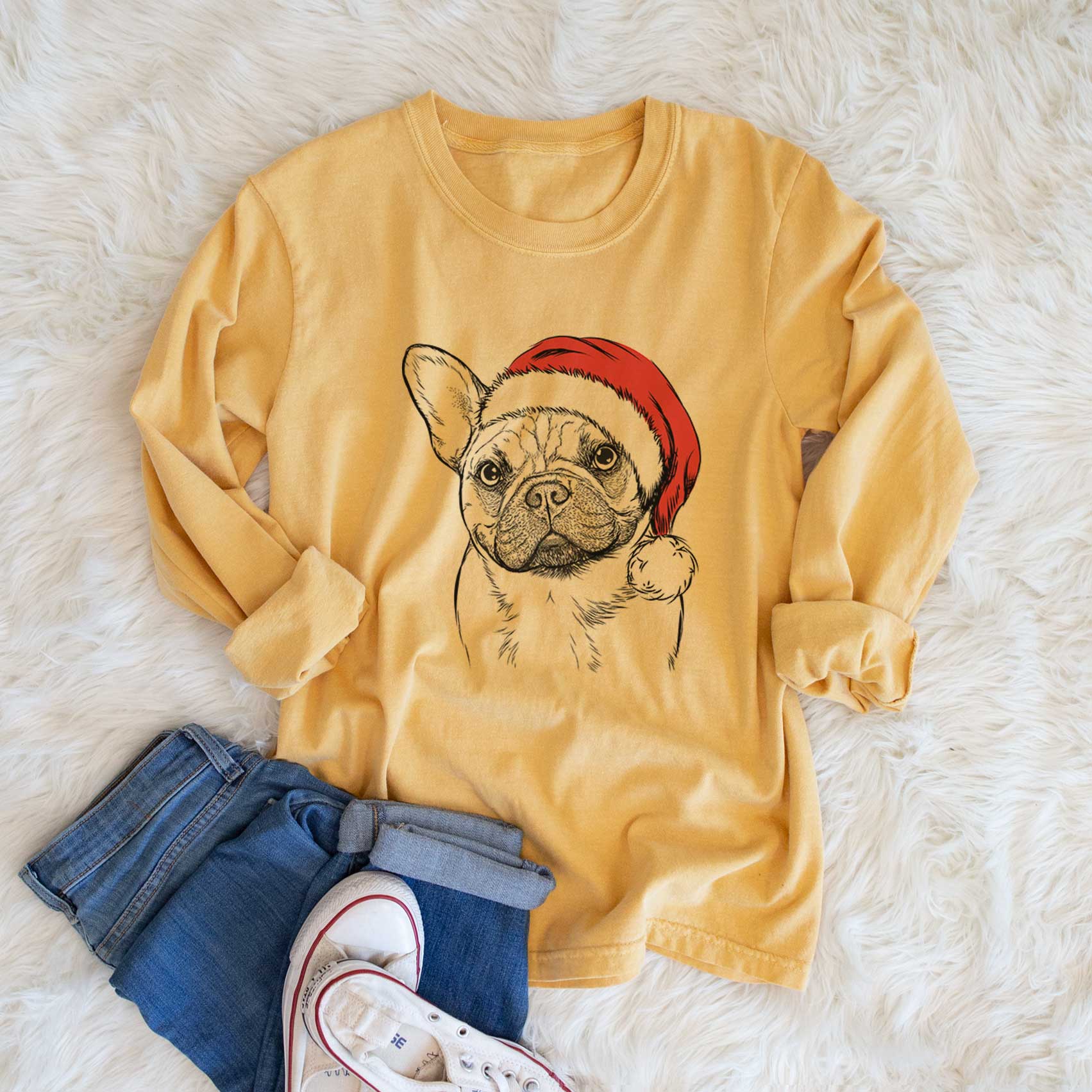 Santa Chew Chew the French Bulldog - Men's Heavyweight 100% Cotton Long Sleeve - Image 6