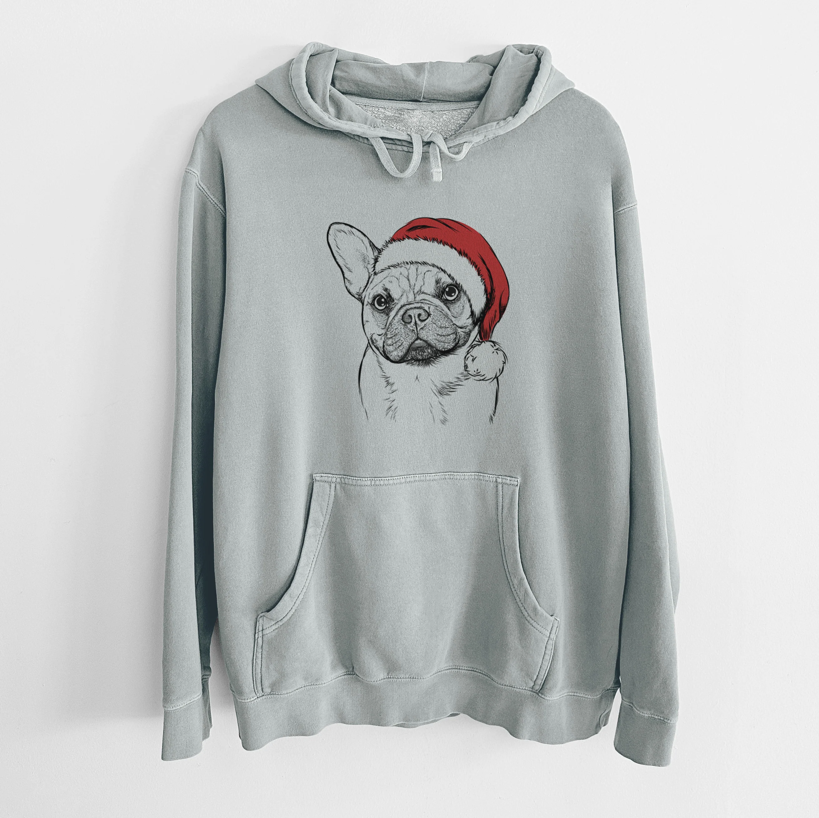 Santa Hat Chew Chew the French Bulldog - Unisex Pigment Dyed Hoodie - Image 8
