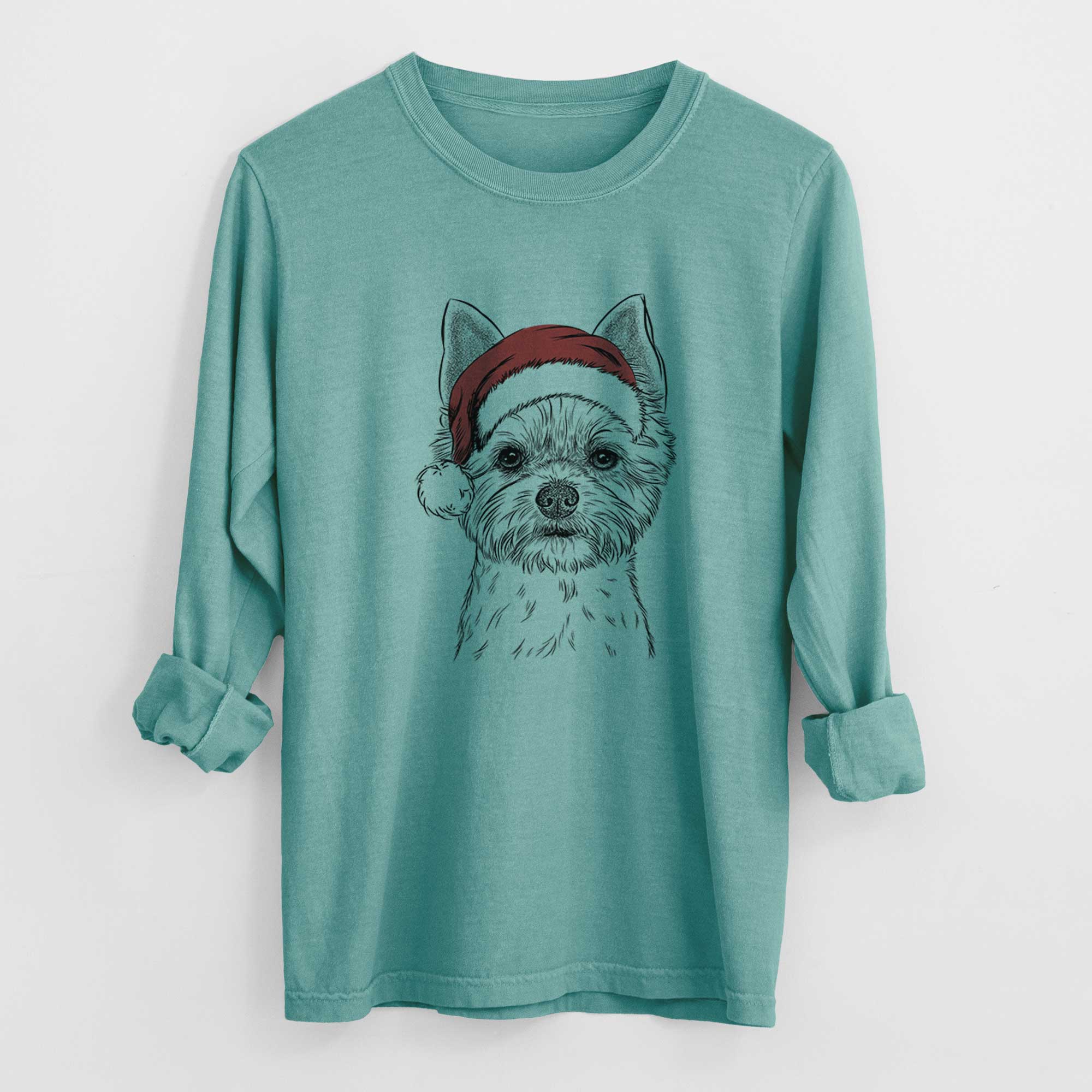 Santa Chewy the Yorkshire Terrier - Men's Heavyweight 100% Cotton Long Sleeve - Image 9