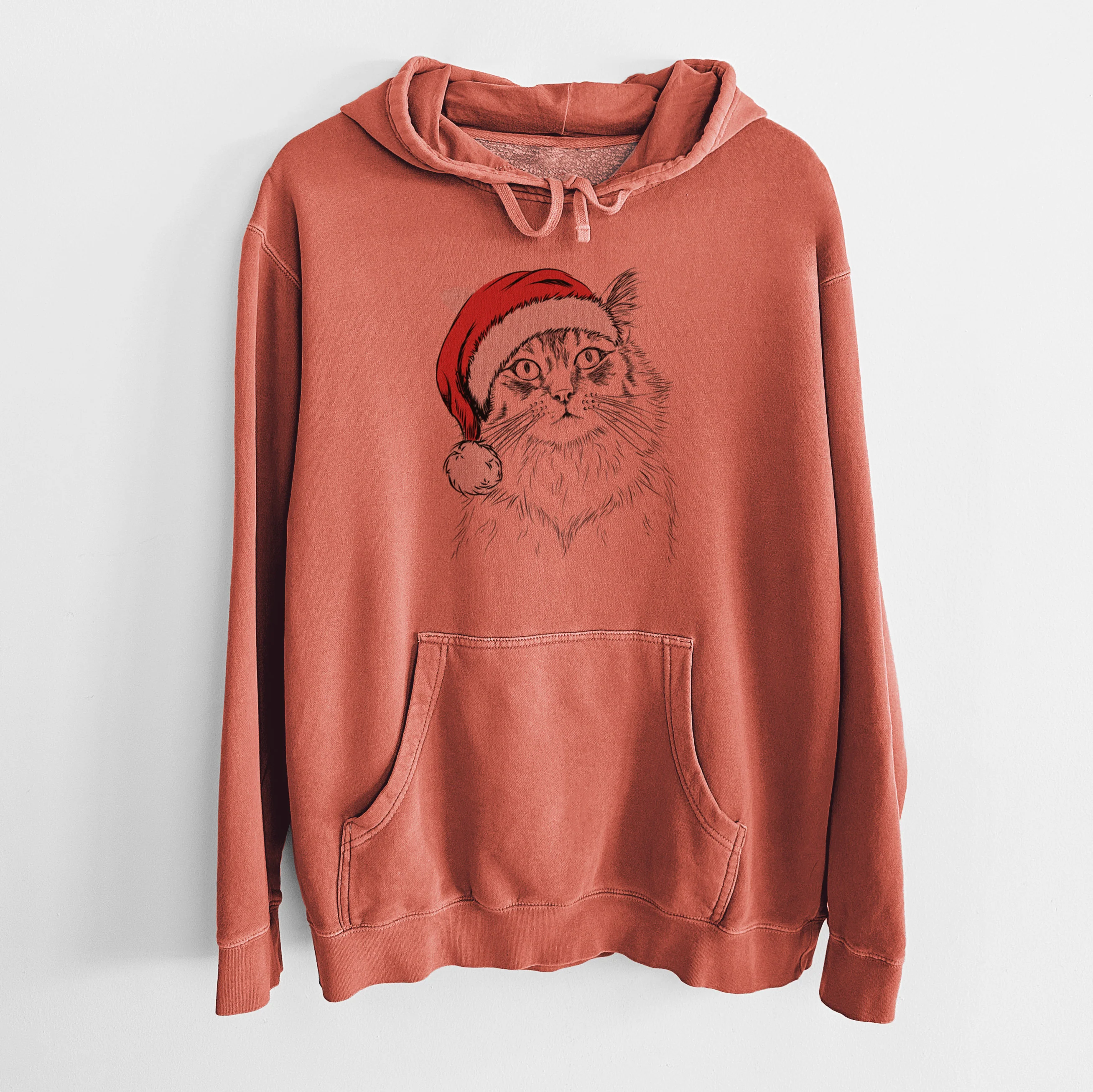 Santa Hat Chloe the Tabby Cat - Unisex Pigment Dyed Hoodie - Image 9
