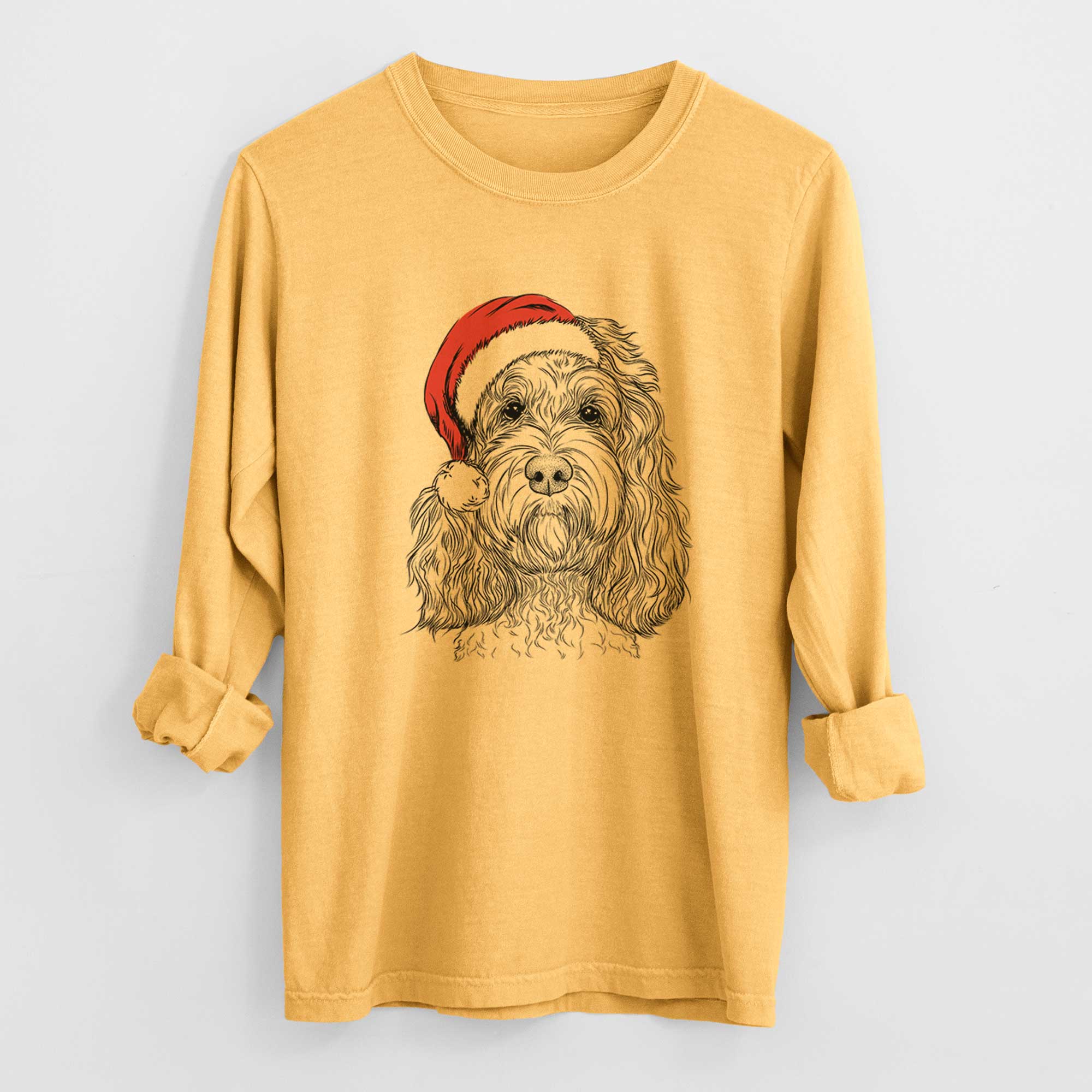 Santa Chloe the Cockapoo - Men's Heavyweight 100% Cotton Long Sleeve - Image 3