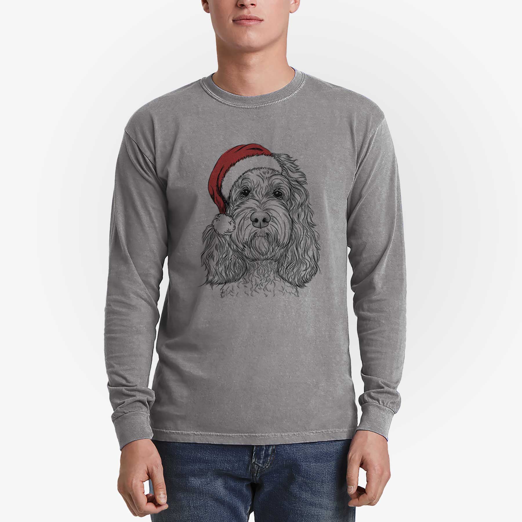 Santa Chloe the Cockapoo - Men's Heavyweight 100% Cotton Long Sleeve - Image 5