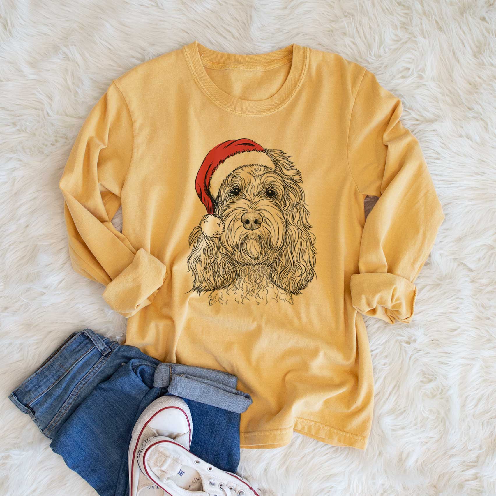 Santa Chloe the Cockapoo - Men's Heavyweight 100% Cotton Long Sleeve - Image 6