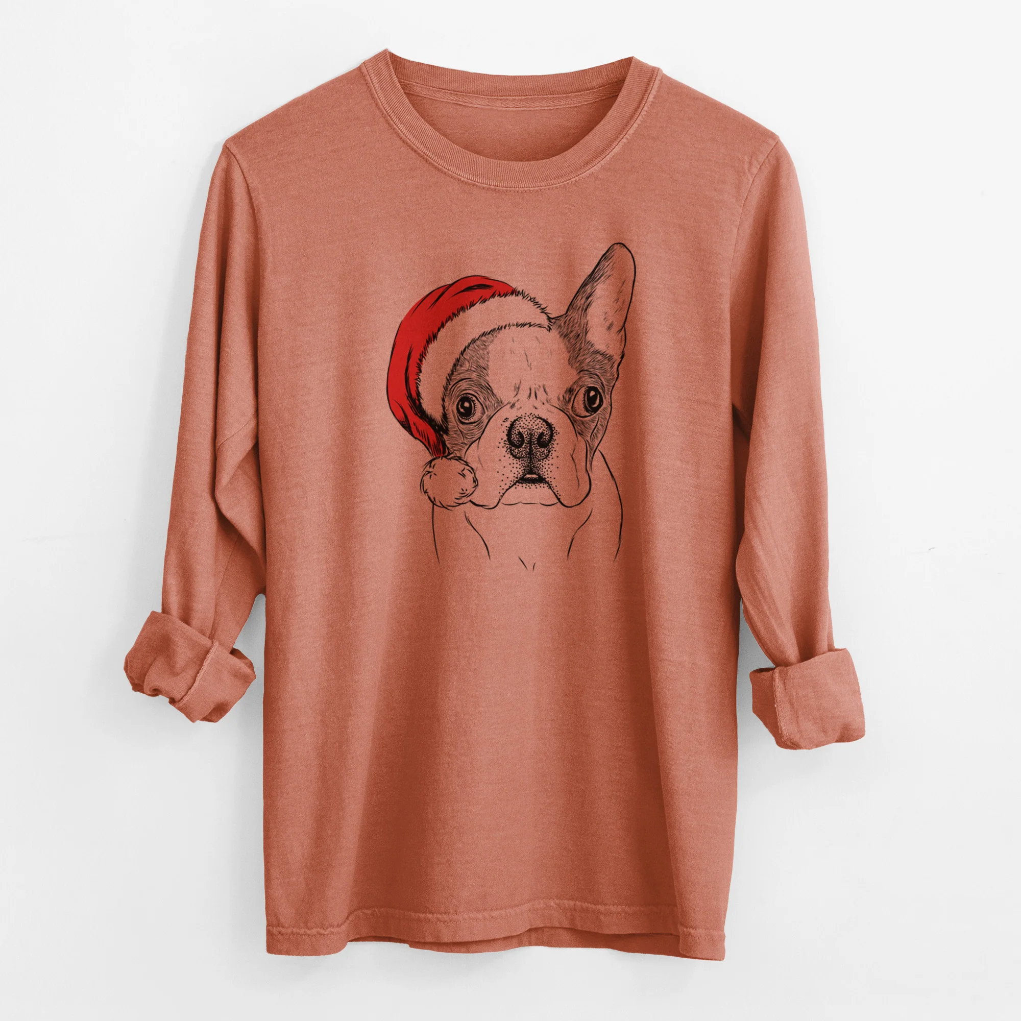 Santa Chocolate Chip the Boston Terrier - Men's Heavyweight 100% Cotton Long Sleeve - Image 13