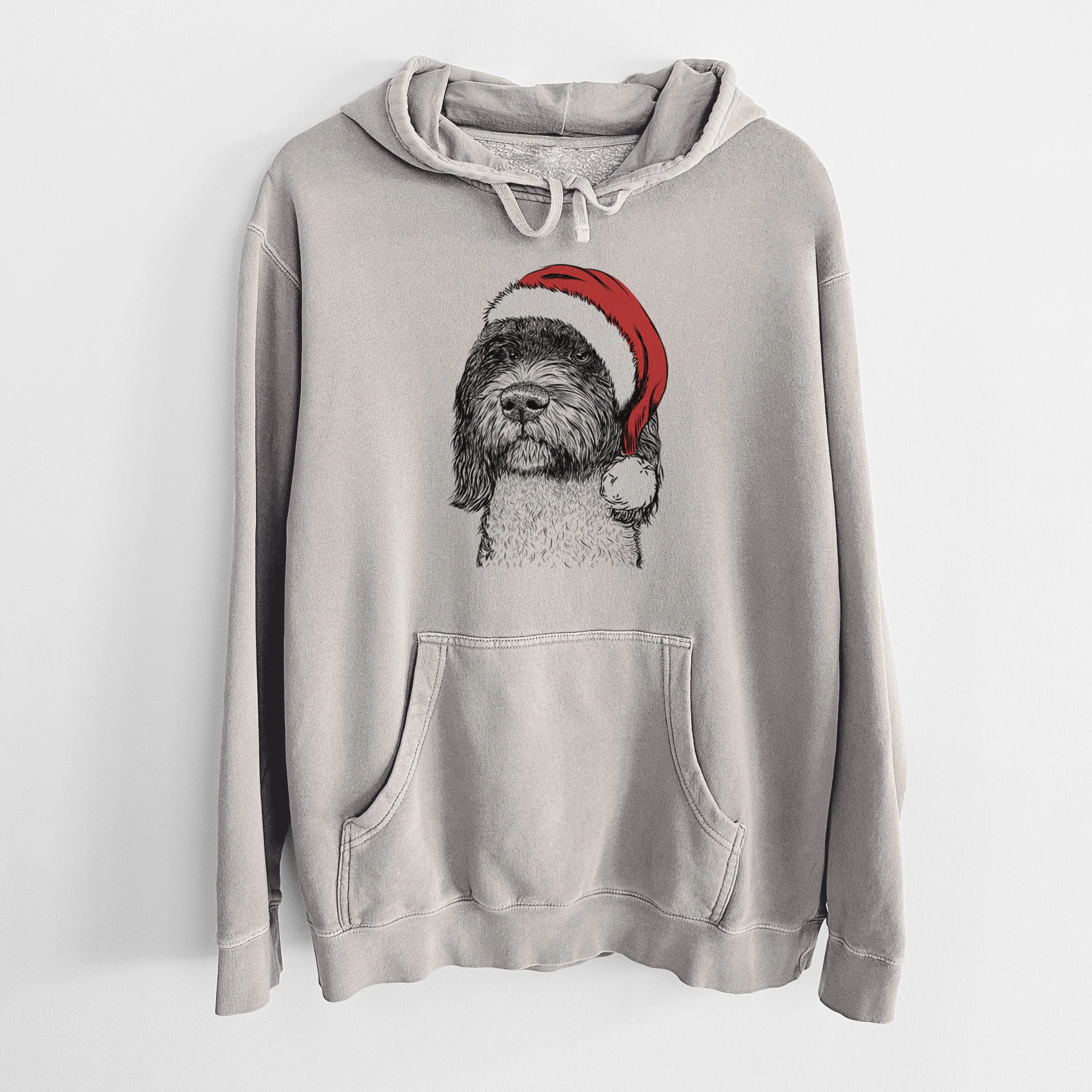 Santa Hat Chris the Portuguese Water Dog - Unisex Pigment Dyed Hoodie - Image 5