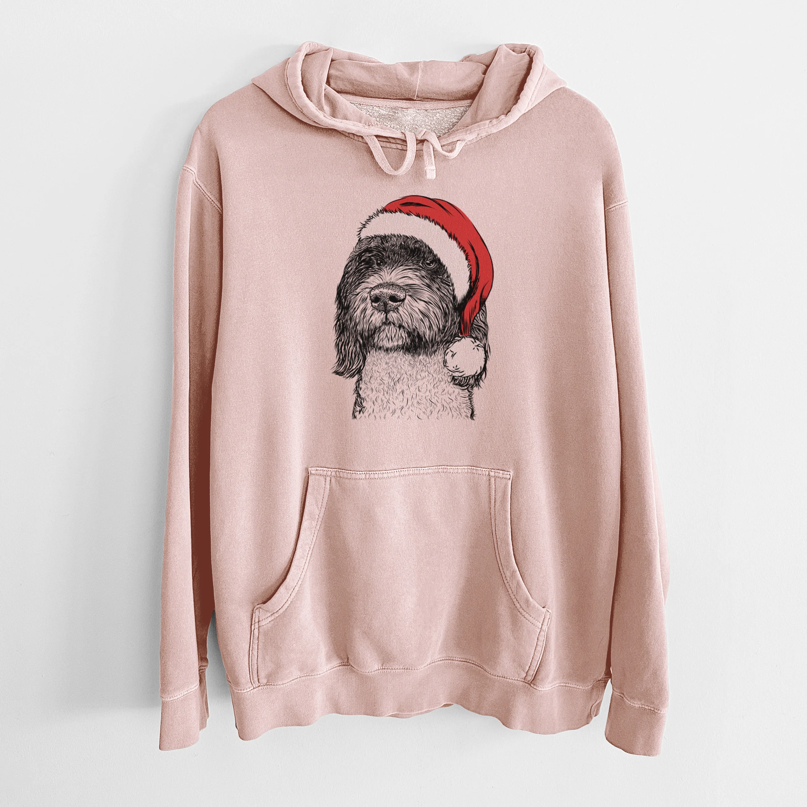 Santa Hat Chris the Portuguese Water Dog - Unisex Pigment Dyed Hoodie - Image 6