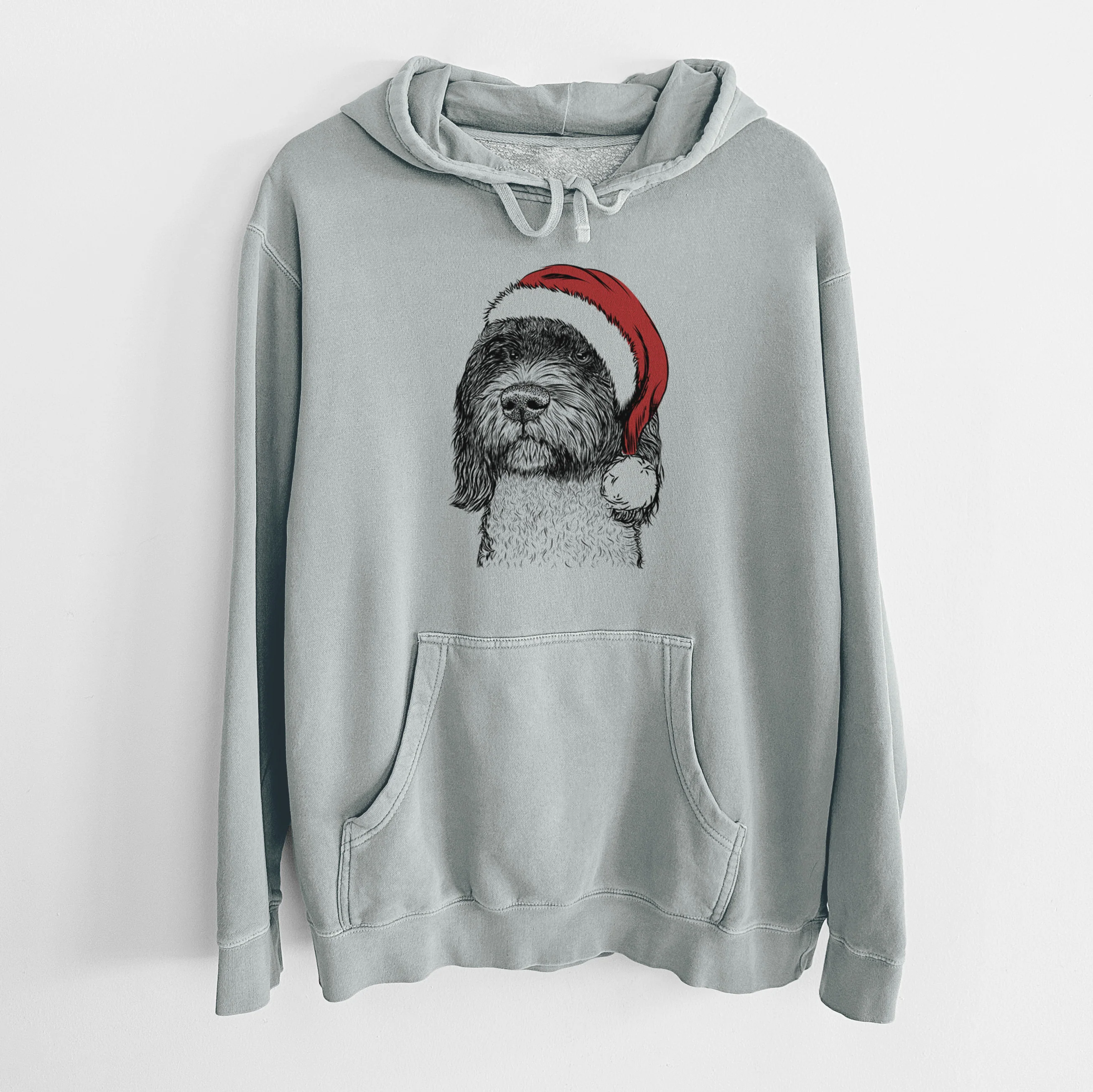 Santa Hat Chris the Portuguese Water Dog - Unisex Pigment Dyed Hoodie - Image 8