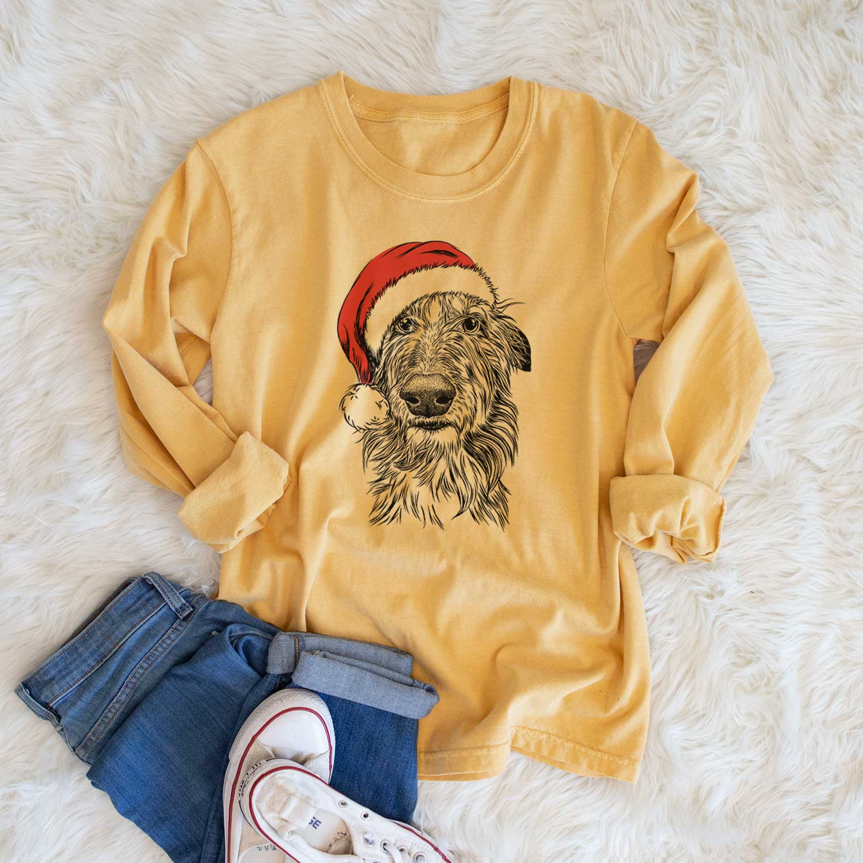 Santa Cleod the Scottish Deerhound - Men's Heavyweight 100% Cotton Long Sleeve - Image 6