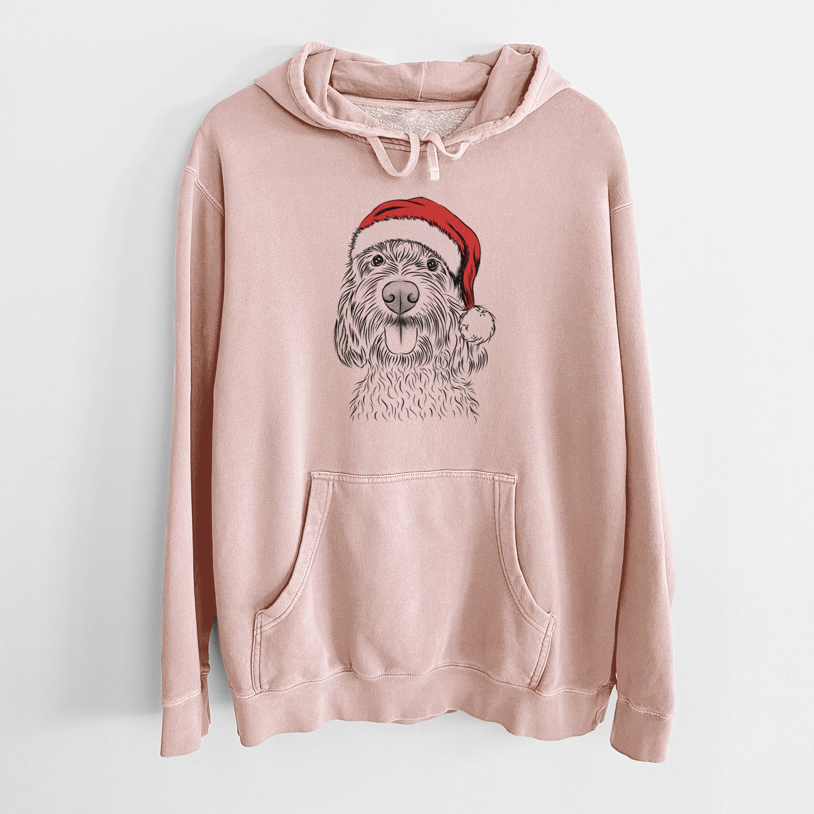 Santa Hat Clover the Cockapoo - Unisex Pigment Dyed Hoodie - Image 6