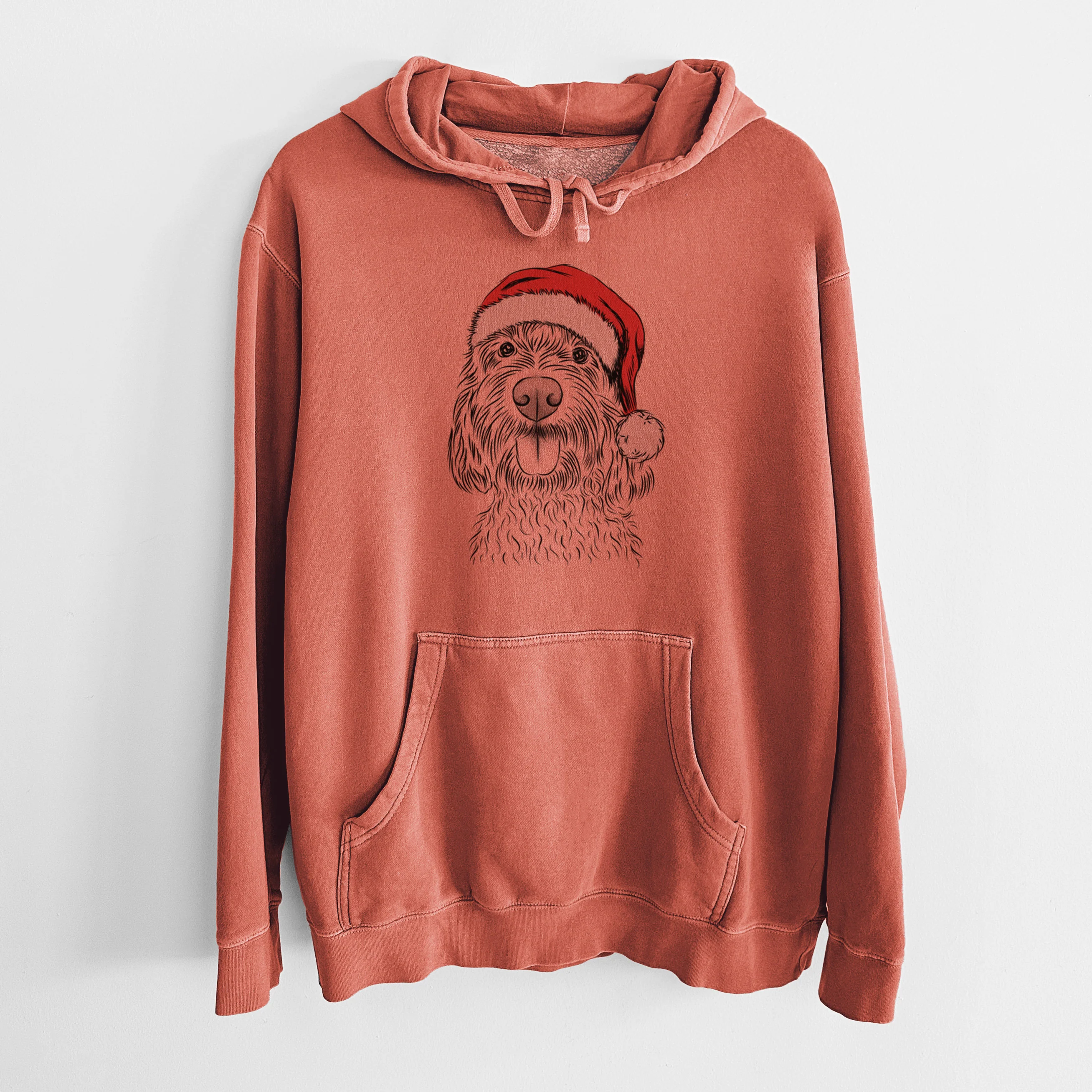 Santa Hat Clover the Cockapoo - Unisex Pigment Dyed Hoodie - Image 9