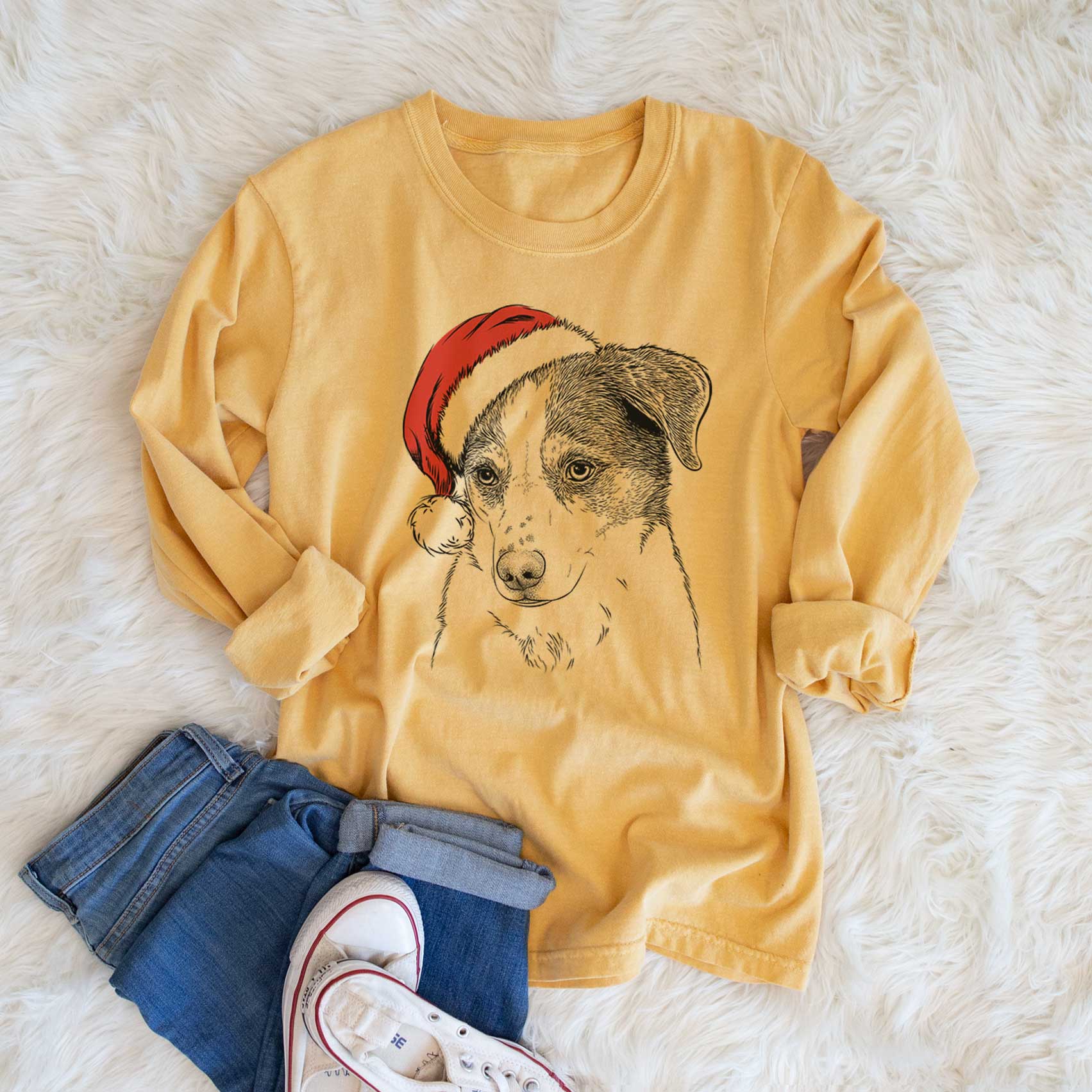 Santa Coco the Beagle Mix - Men's Heavyweight 100% Cotton Long Sleeve - Image 6