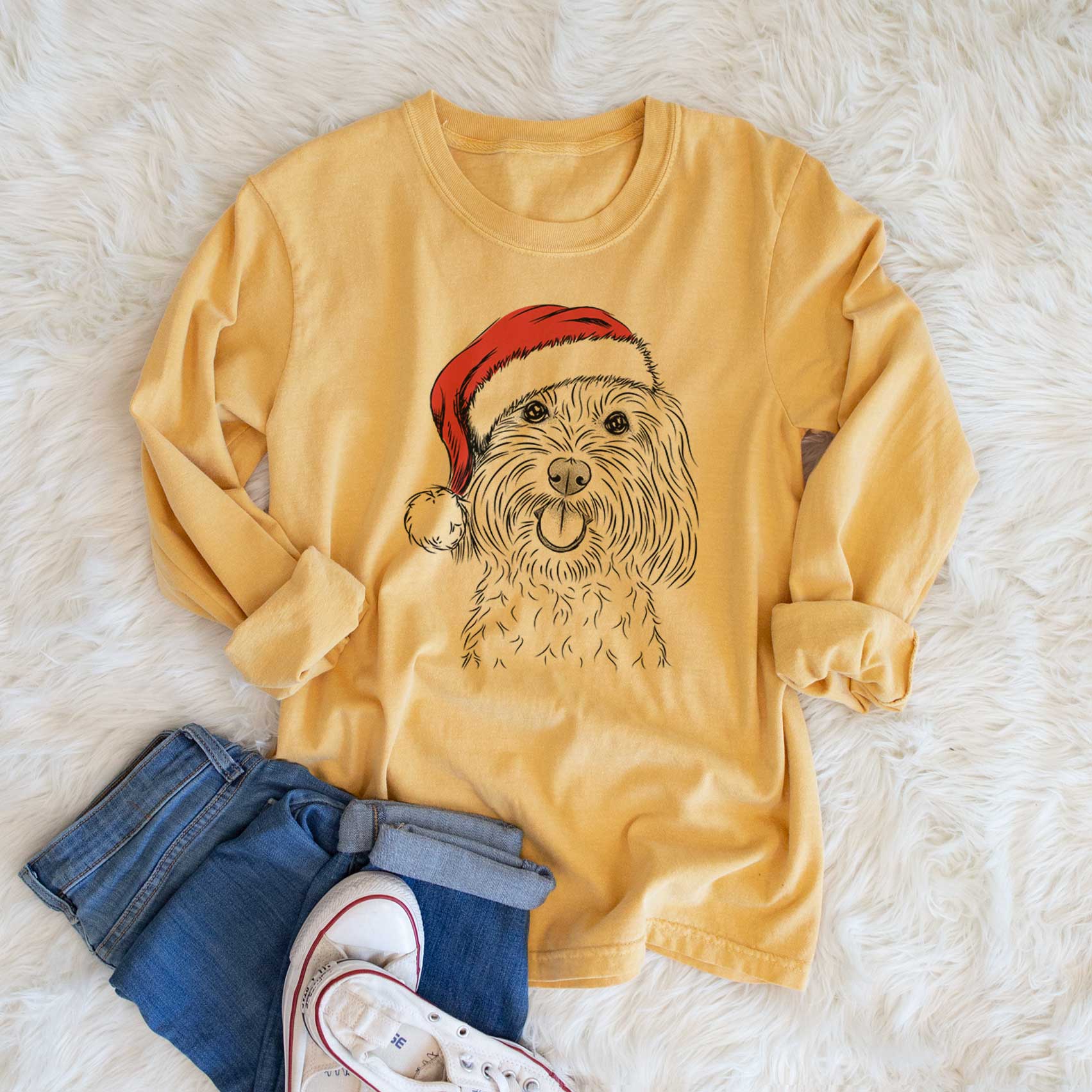 Santa Cuddles the Coton de Tulear - Men's Heavyweight 100% Cotton Long Sleeve - Image 6