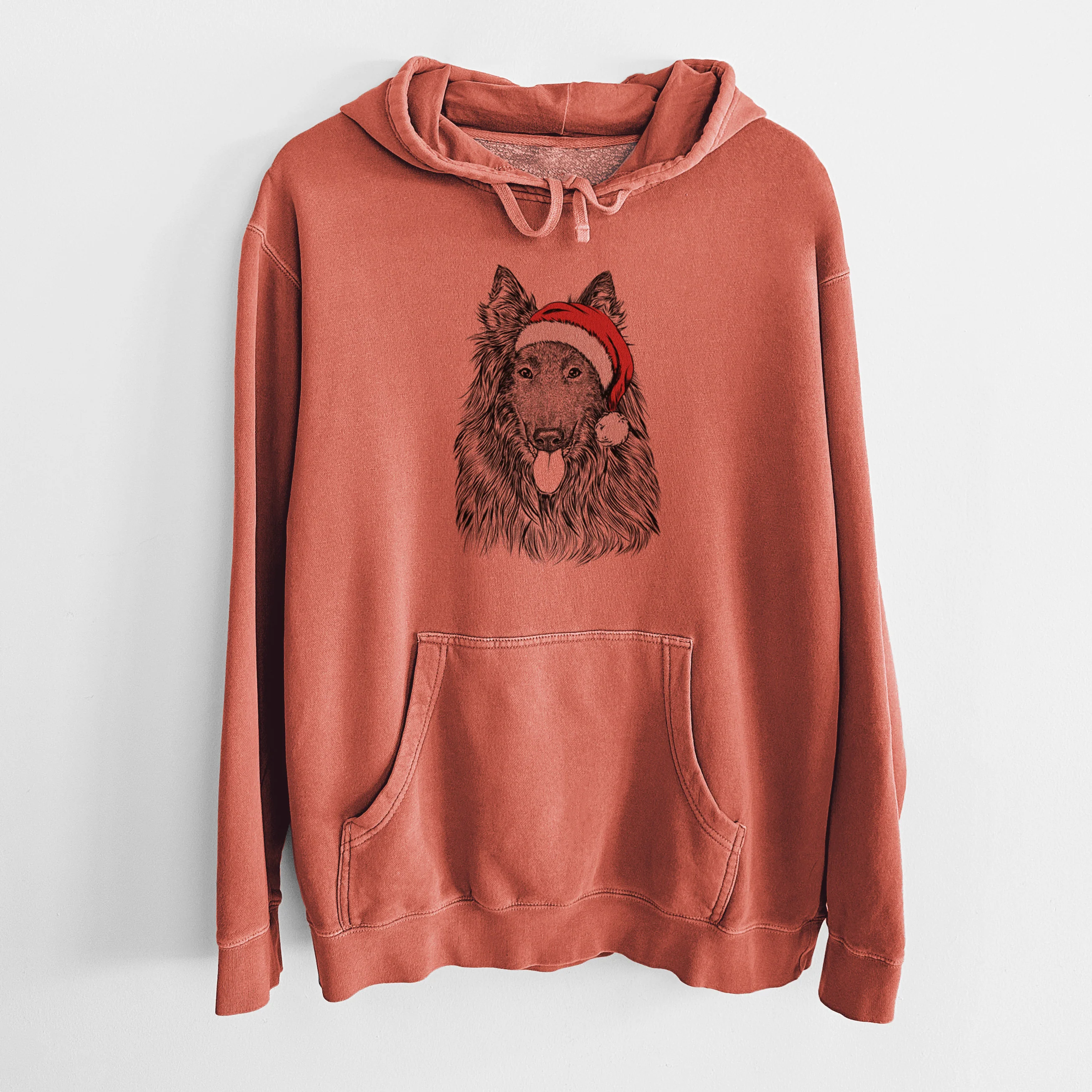 Santa Hat Daan the Belgian Shepherd - Unisex Pigment Dyed Hoodie - Image 9