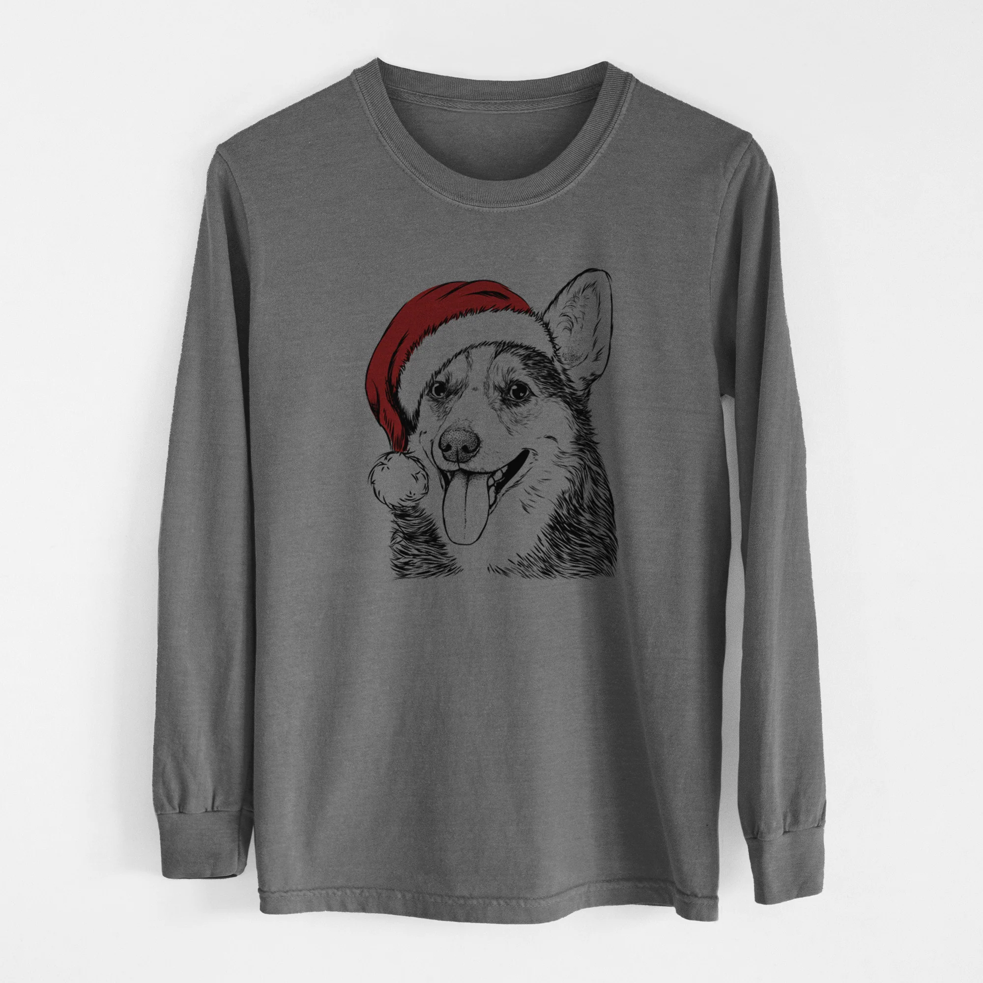 Santa Darma the Corgi - Men's Heavyweight 100% Cotton Long Sleeve - Image 14