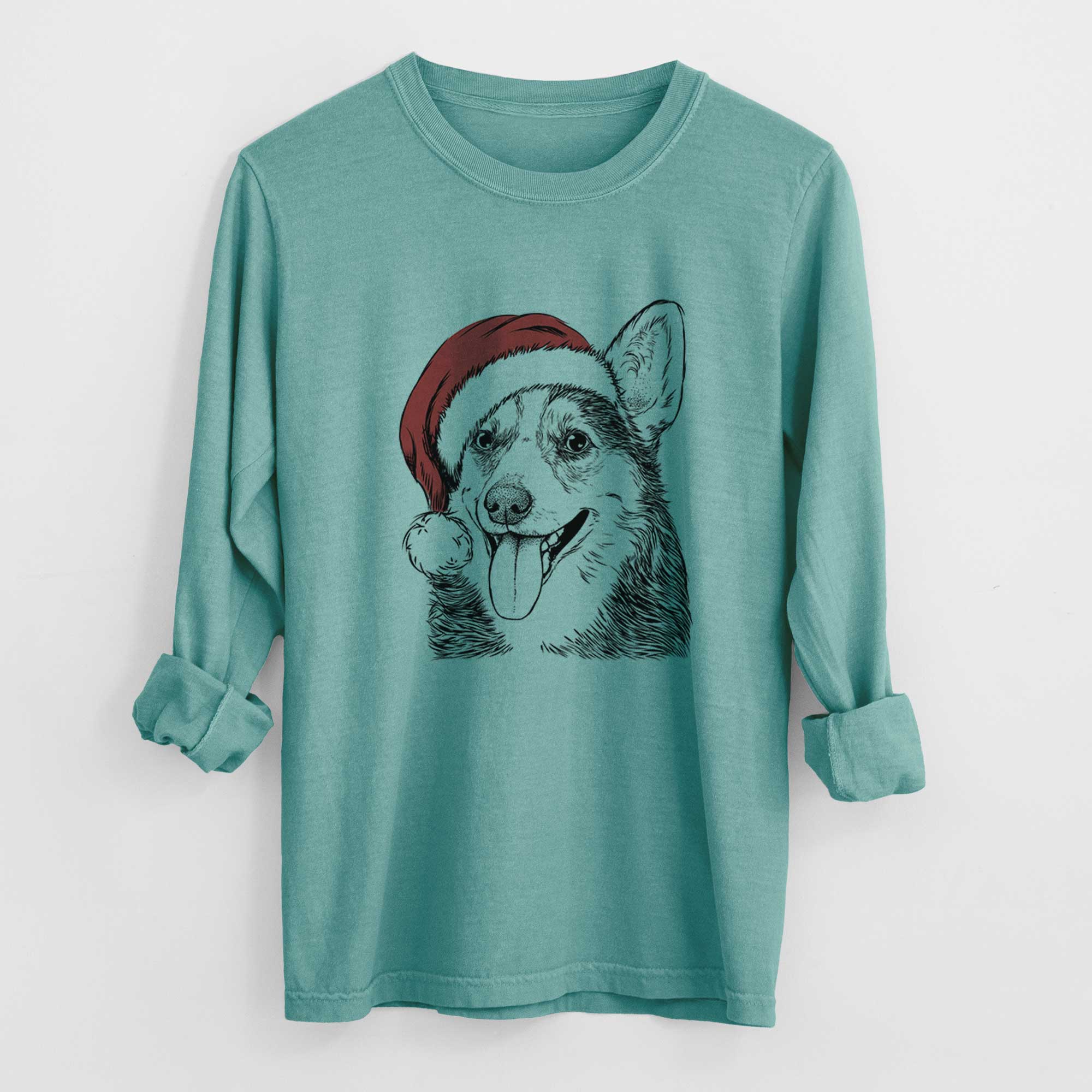 Santa Darma the Corgi - Men's Heavyweight 100% Cotton Long Sleeve - Image 9