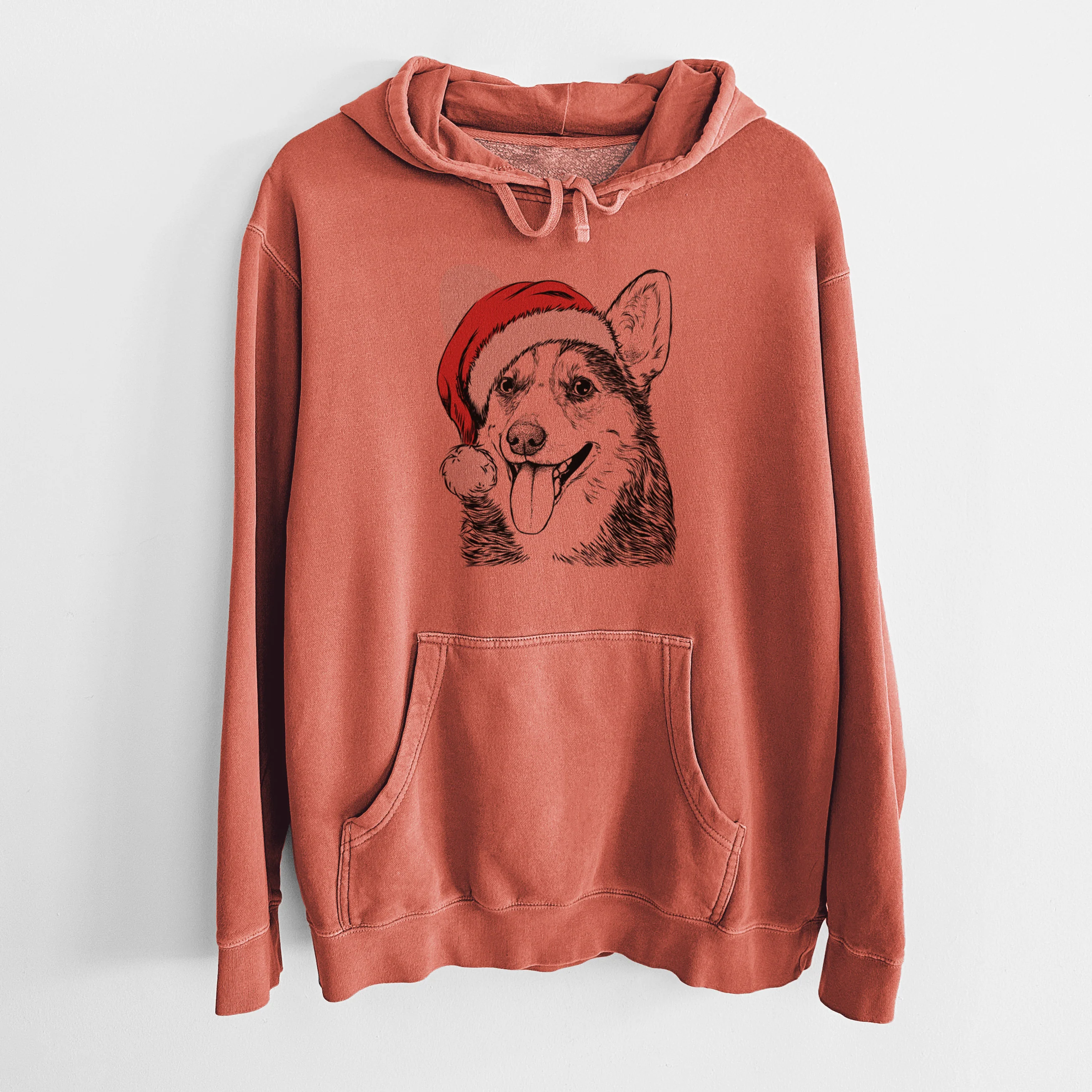 Santa Hat Darma the Corgi - Unisex Pigment Dyed Hoodie - Image 9