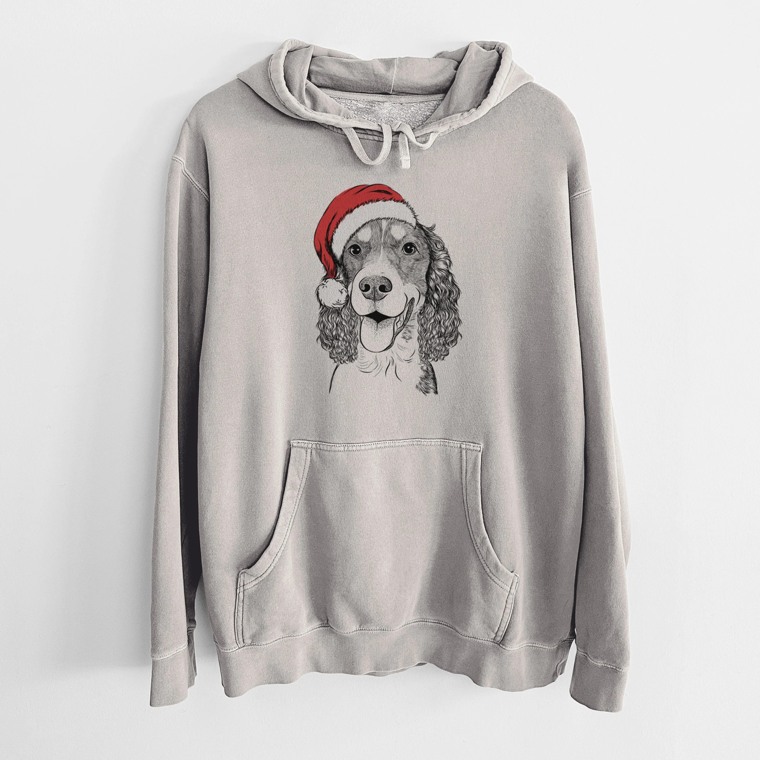 Santa Hat Delilah the English Springer Spaniel - Unisex Pigment Dyed Hoodie - Image 5