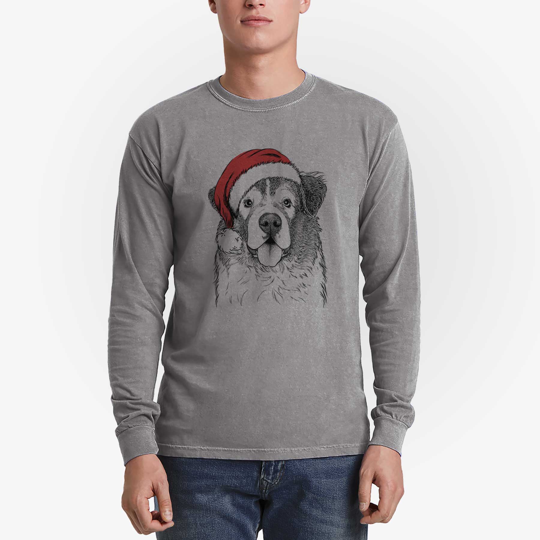 Santa Dilly the Saint Bernard - Men's Heavyweight 100% Cotton Long Sleeve - Image 5