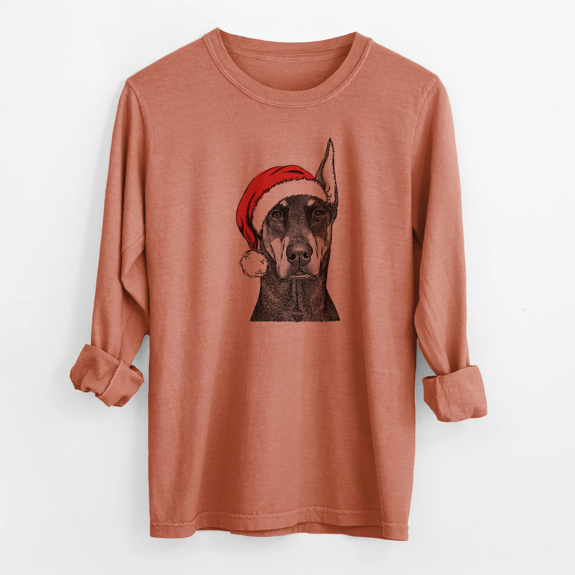 Santa Drake the Doberman Pinscher - Men's Heavyweight 100% Cotton Long Sleeve - Image 13