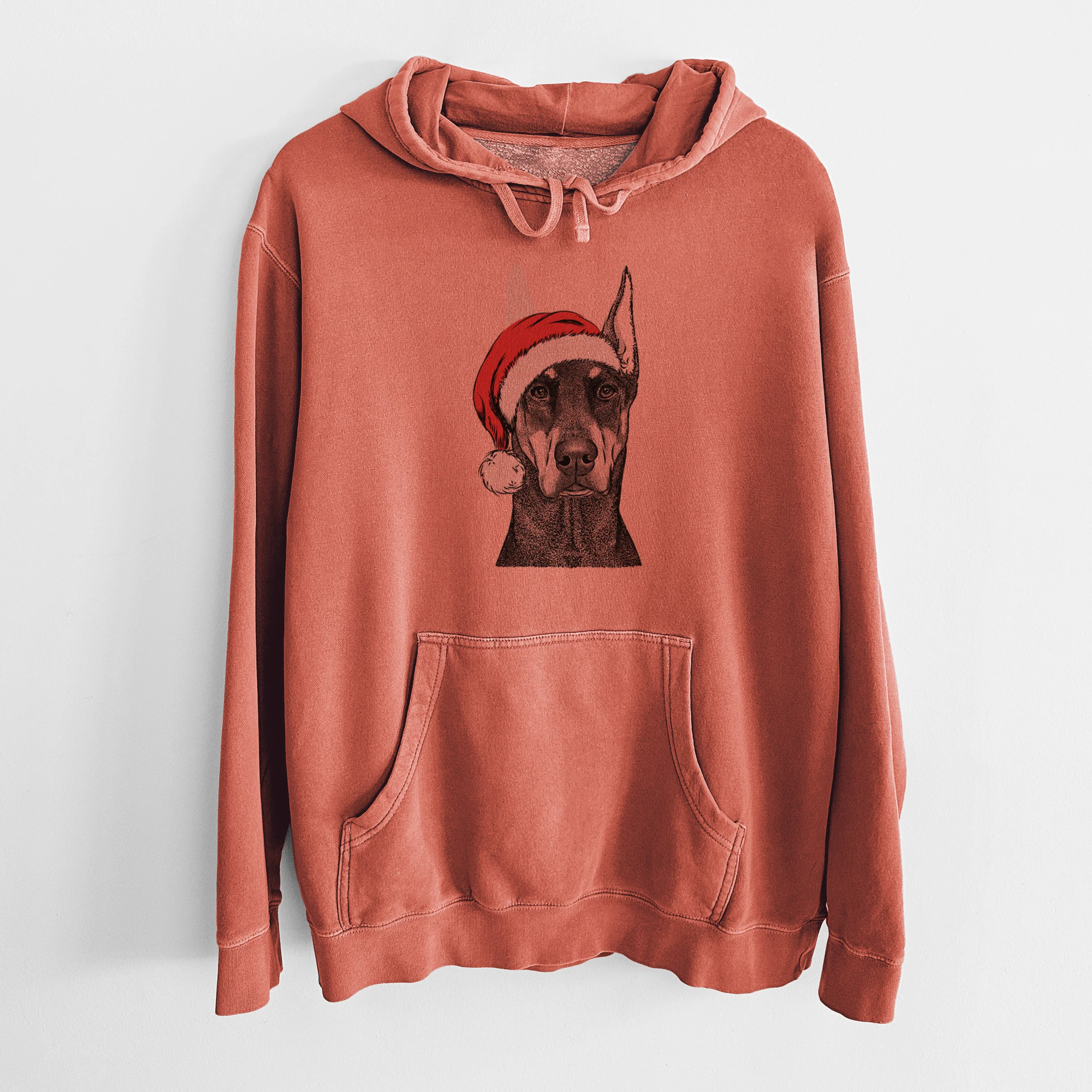 Santa Hat Drake the Doberman Pinscher - Unisex Pigment Dyed Hoodie - Image 9