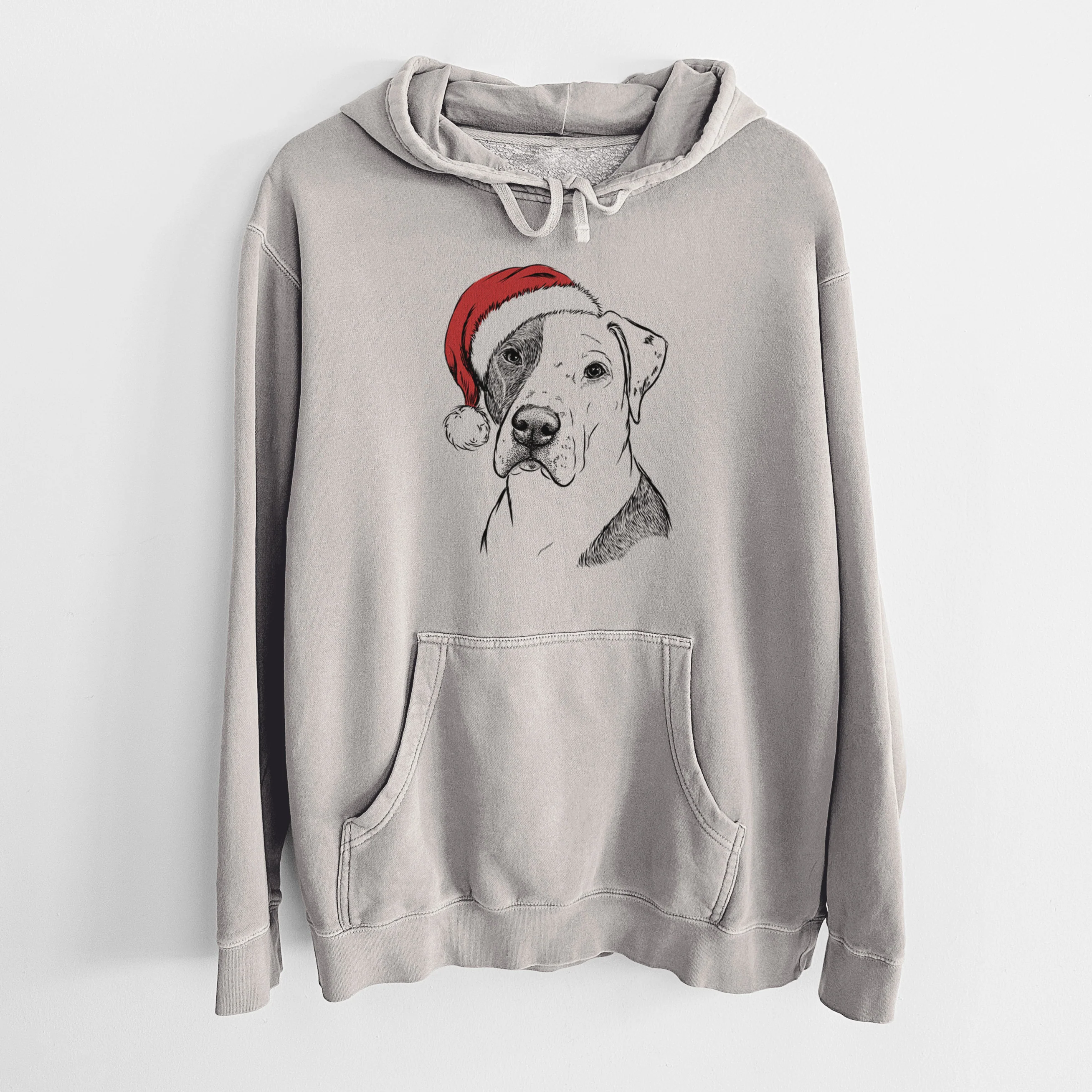 Santa Hat Duke the American Staffordshire Terrier Mix - Unisex Pigment Dyed Hoodie - Image 5