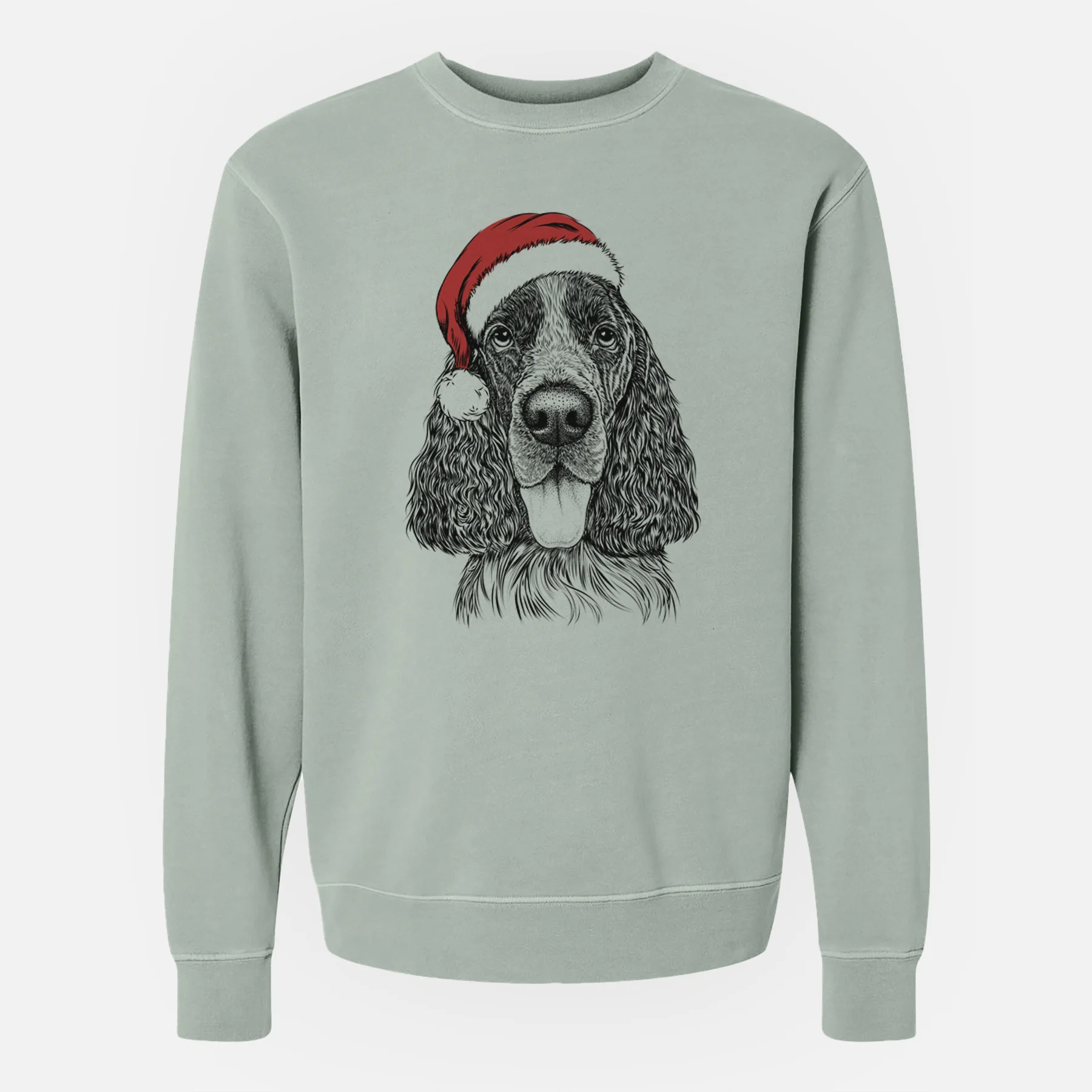 Santa Duke the English Springer Spaniel - Unisex Pigment Dyed Crew Sweatshirt - Image 3