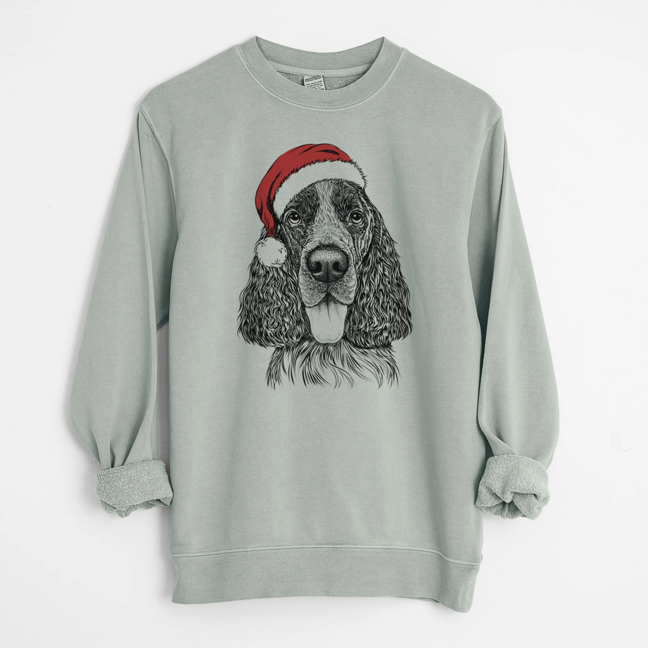 Santa Duke the English Springer Spaniel - Unisex Pigment Dyed Crew Sweatshirt - Image 7