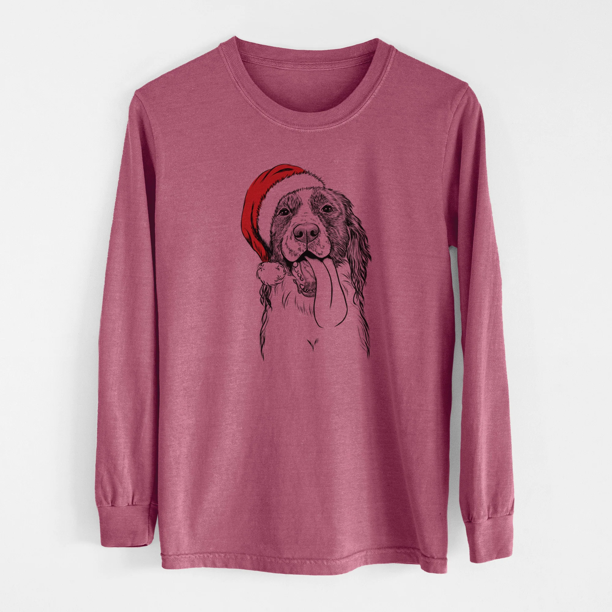 Santa Duke the English Springer Spaniel - Men's Heavyweight 100% Cotton Long Sleeve