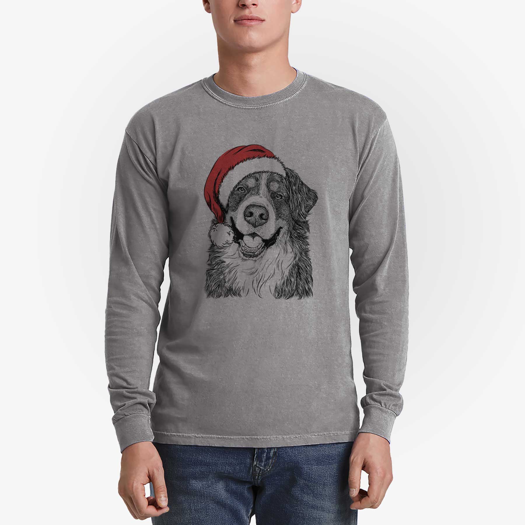 Santa Eiger the Bernese Mountain Dog - Men's Heavyweight 100% Cotton Long Sleeve - Image 5