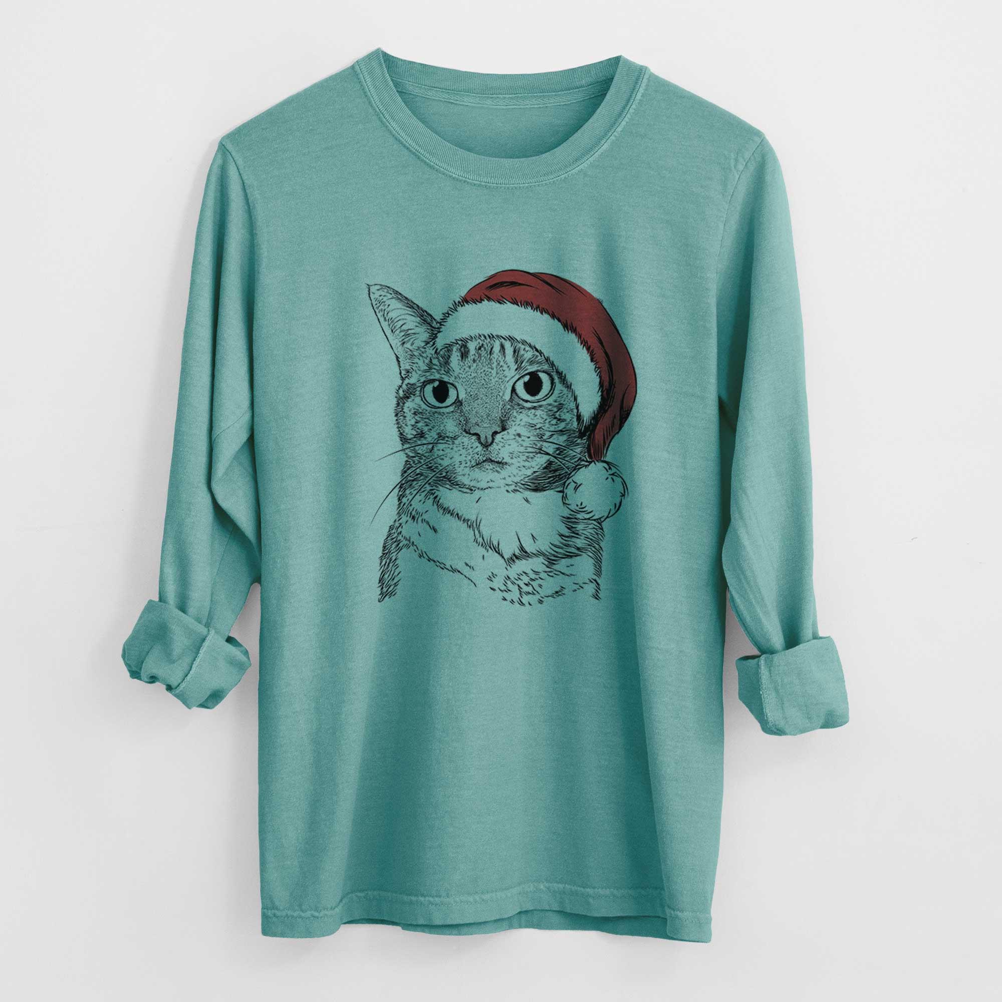Santa Eleanor the Domestic Shorthair Cat - Men's Heavyweight 100% Cotton Long Sleeve - Image 9