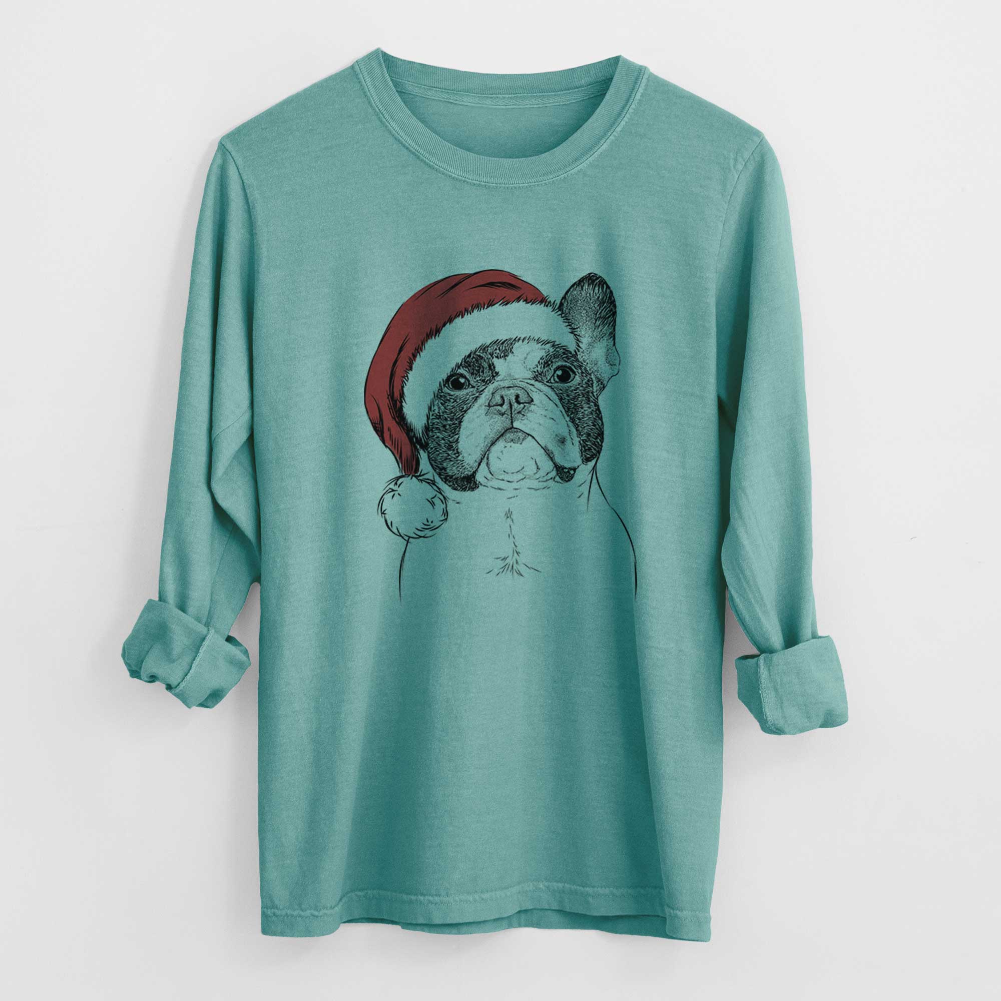 Santa Ella the French Bulldog - Men's Heavyweight 100% Cotton Long Sleeve - Image 9