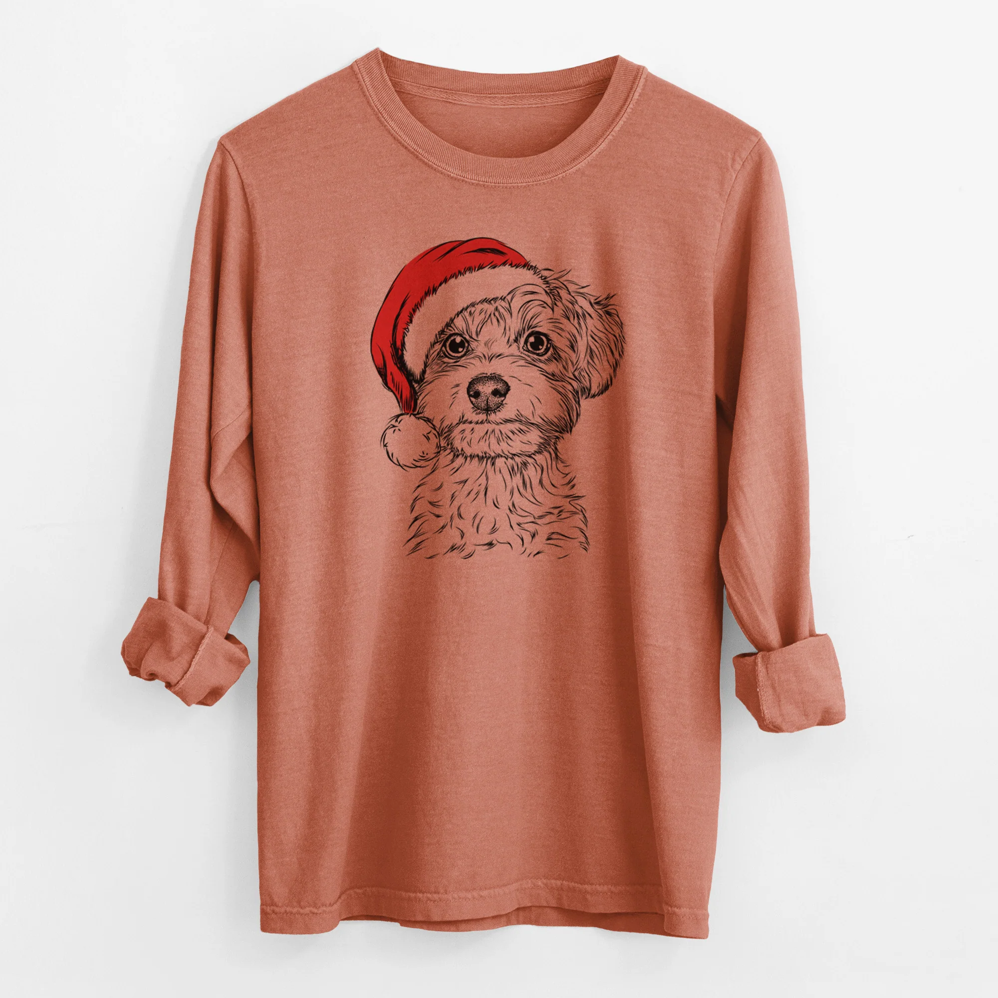Santa Elliott the Yorkiepoo - Men's Heavyweight 100% Cotton Long Sleeve - Image 13