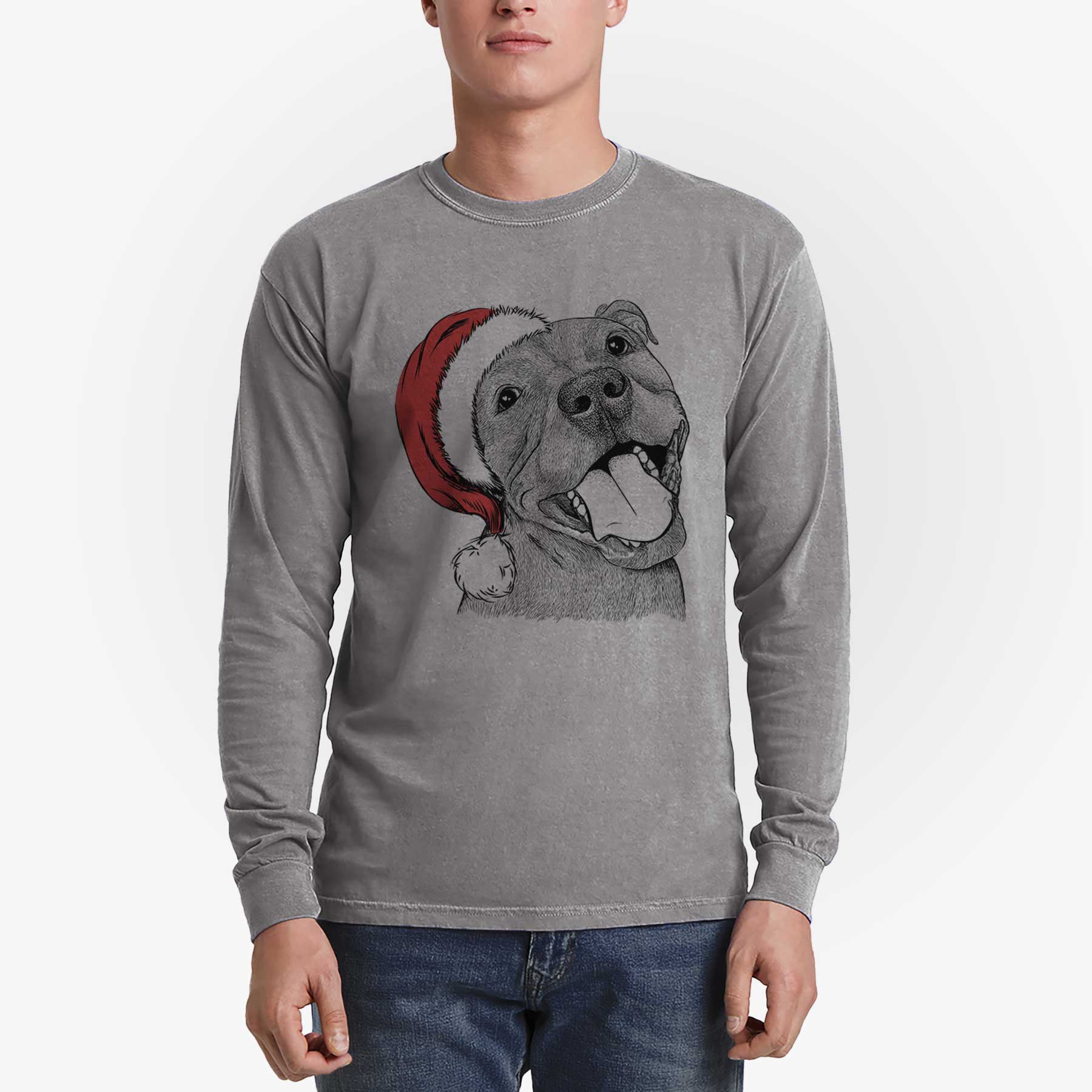 Santa Eloise the Pitbull Mix - Men's Heavyweight 100% Cotton Long Sleeve - Image 5