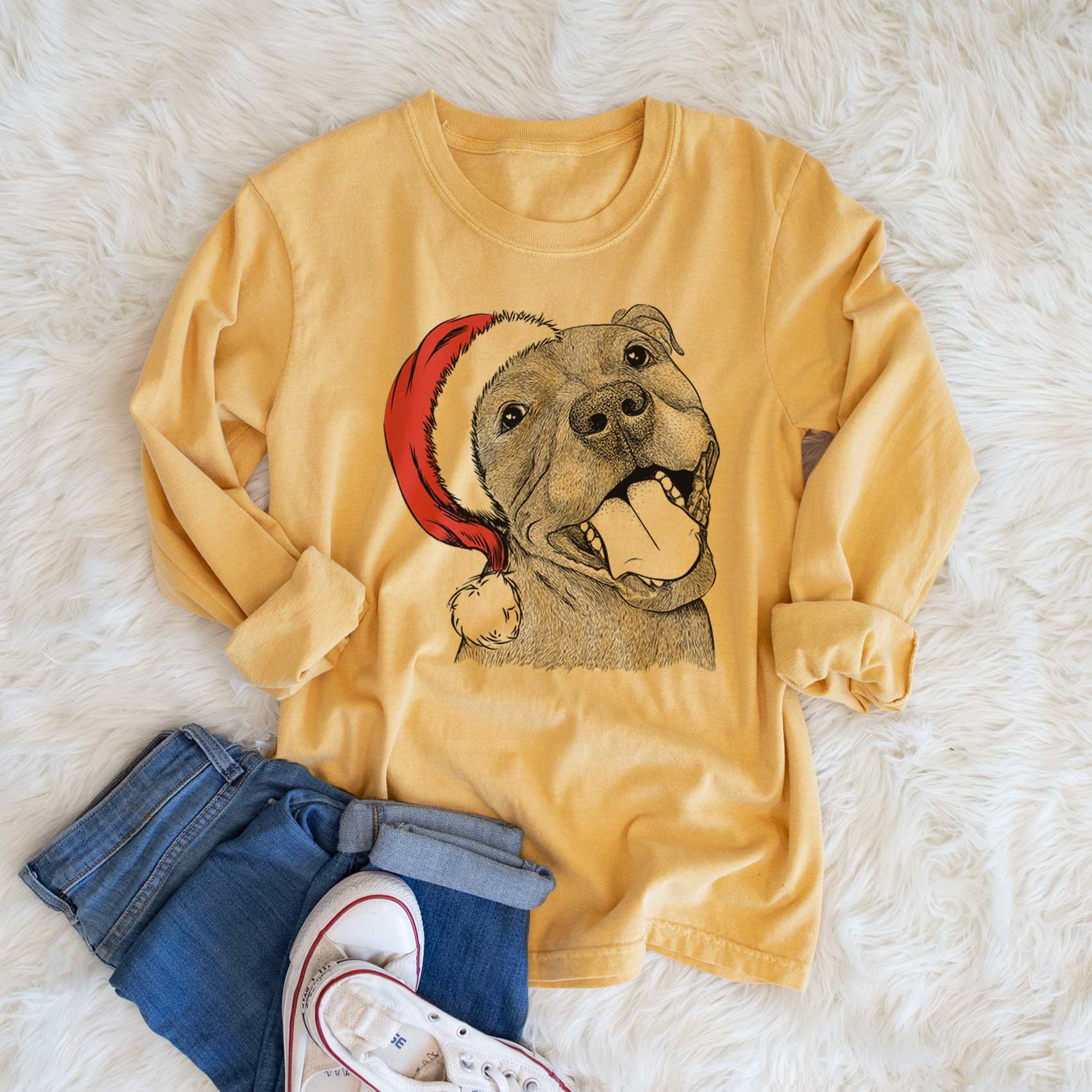 Santa Eloise the Pitbull Mix - Men's Heavyweight 100% Cotton Long Sleeve - Image 6