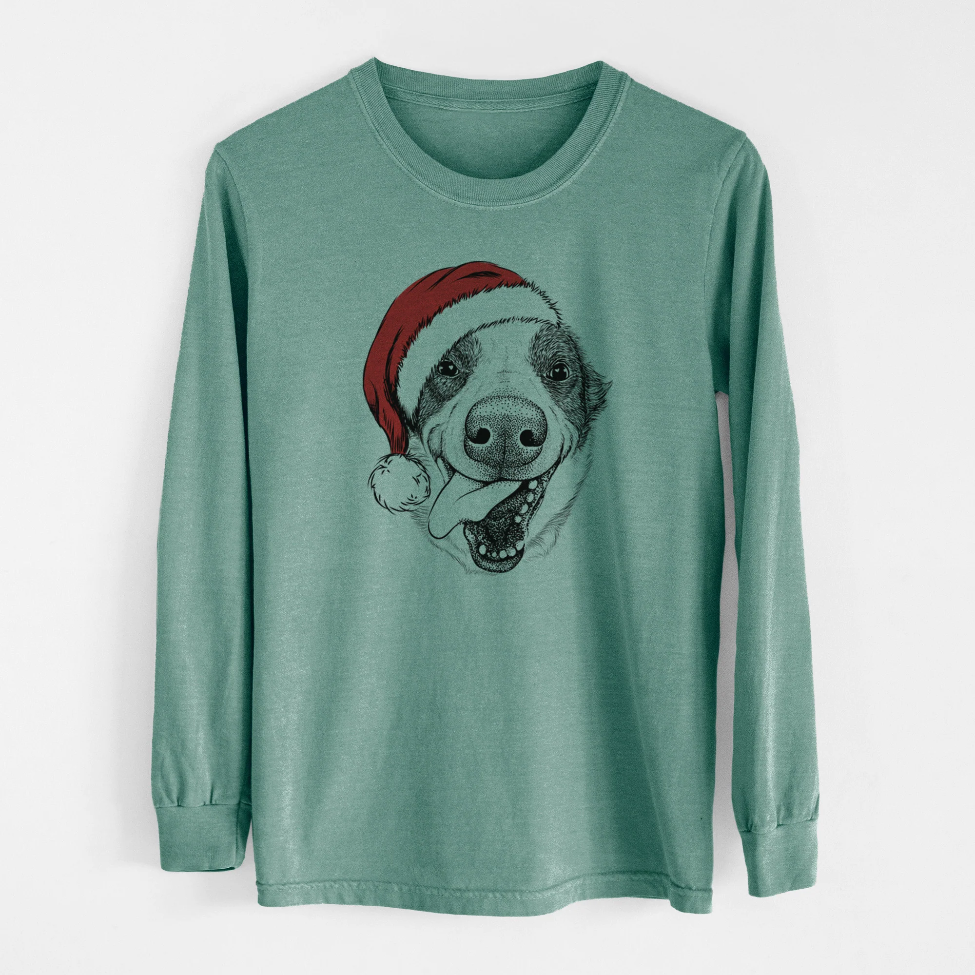 Santa Elwood the Border Collie - Men's Heavyweight 100% Cotton Long Sleeve - Image 12
